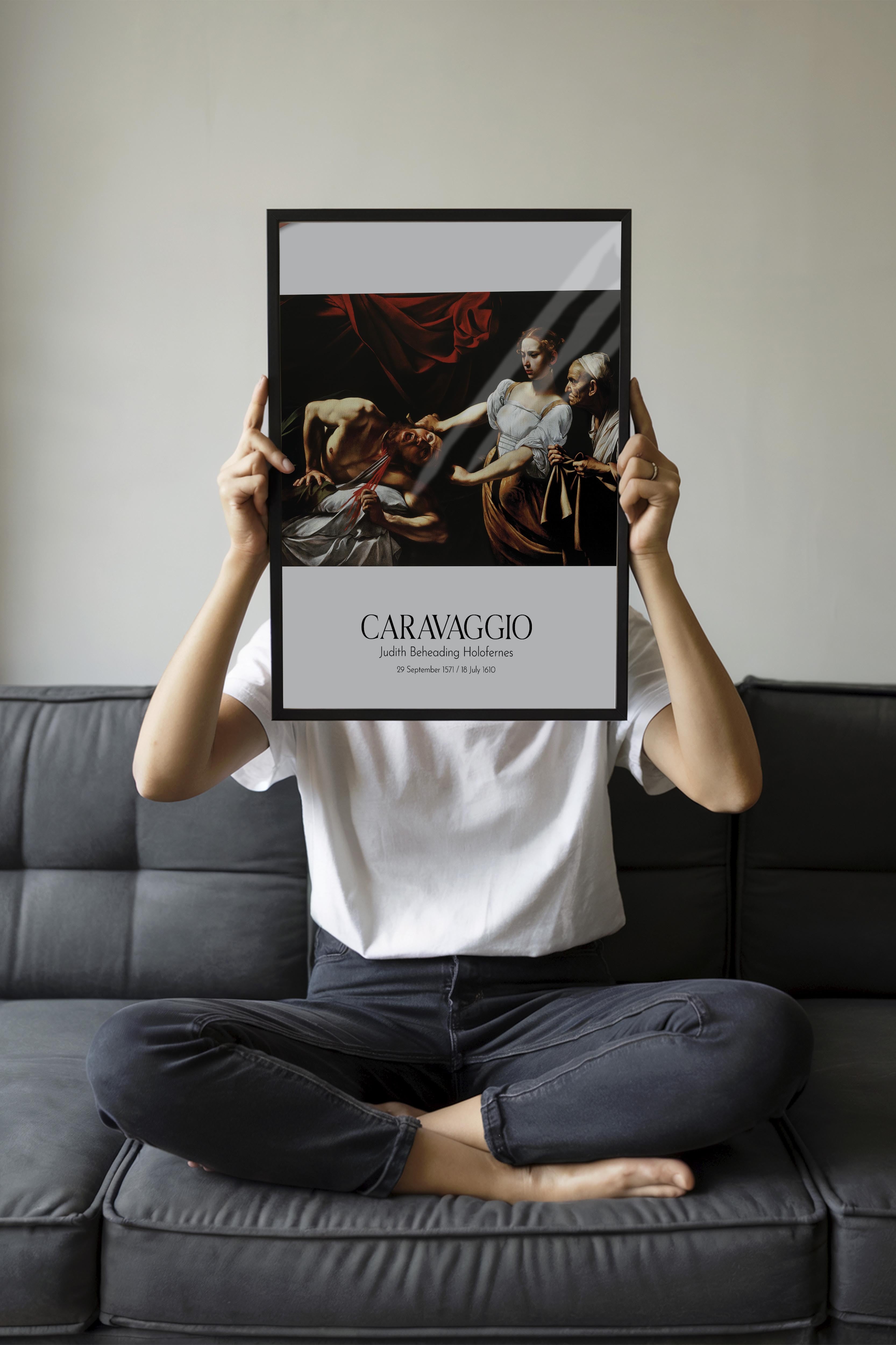 Caravaggio - Judith Beheading Holofernes, Siyah Çerçeveli Tablo, Sanat Serisi NO:111635