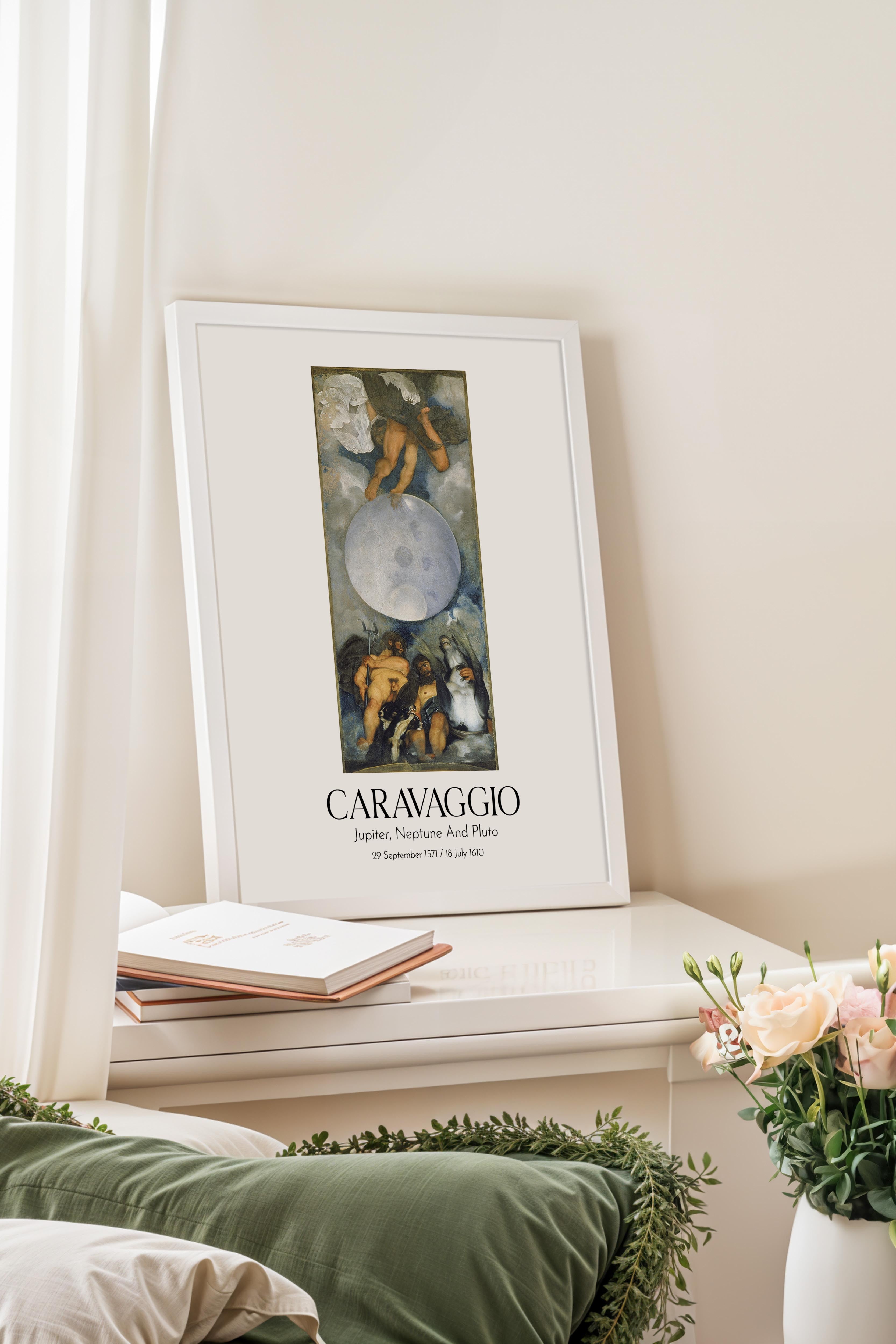 Caravaggio - Jupiter, Neptune And Pluto, Beyaz Çerçeveli Tablo, Sanat Serisi NO:111636