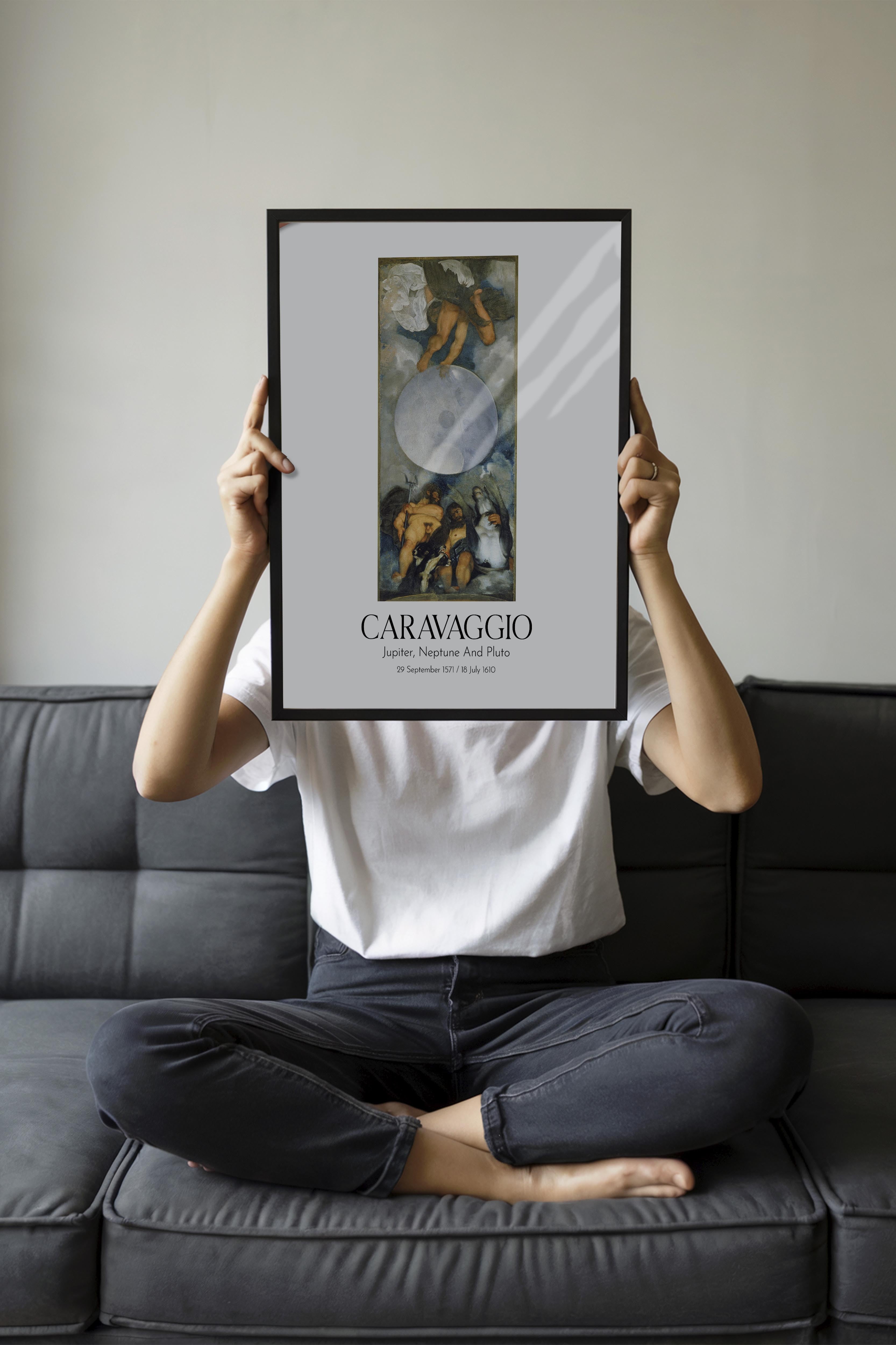 Caravaggio - Jupiter, Neptune And Pluto, Siyah Çerçeveli Tablo, Sanat Serisi NO:111636