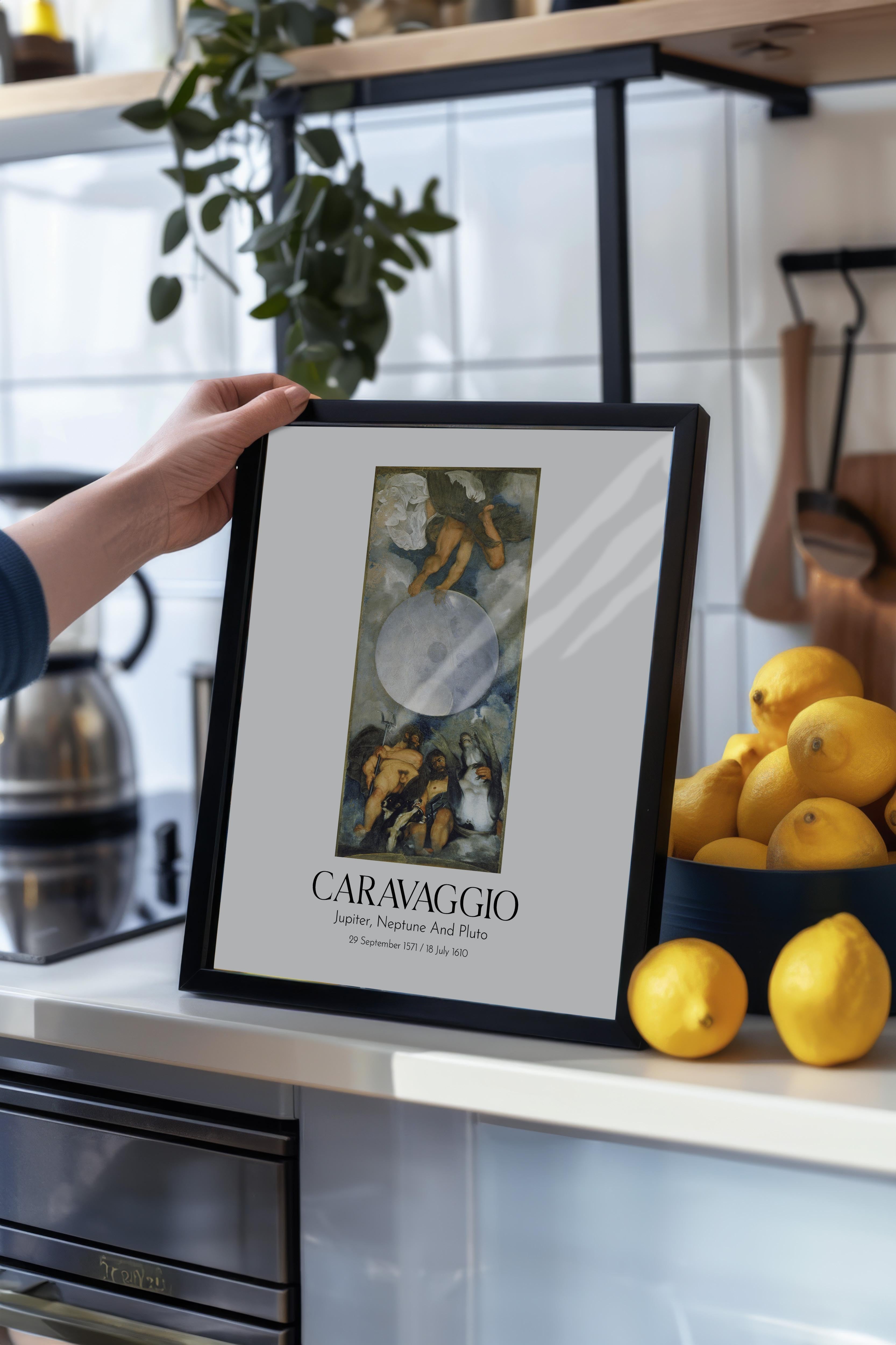 Caravaggio - Jupiter, Neptune And Pluto, Siyah Çerçeveli Tablo, Sanat Serisi NO:111636
