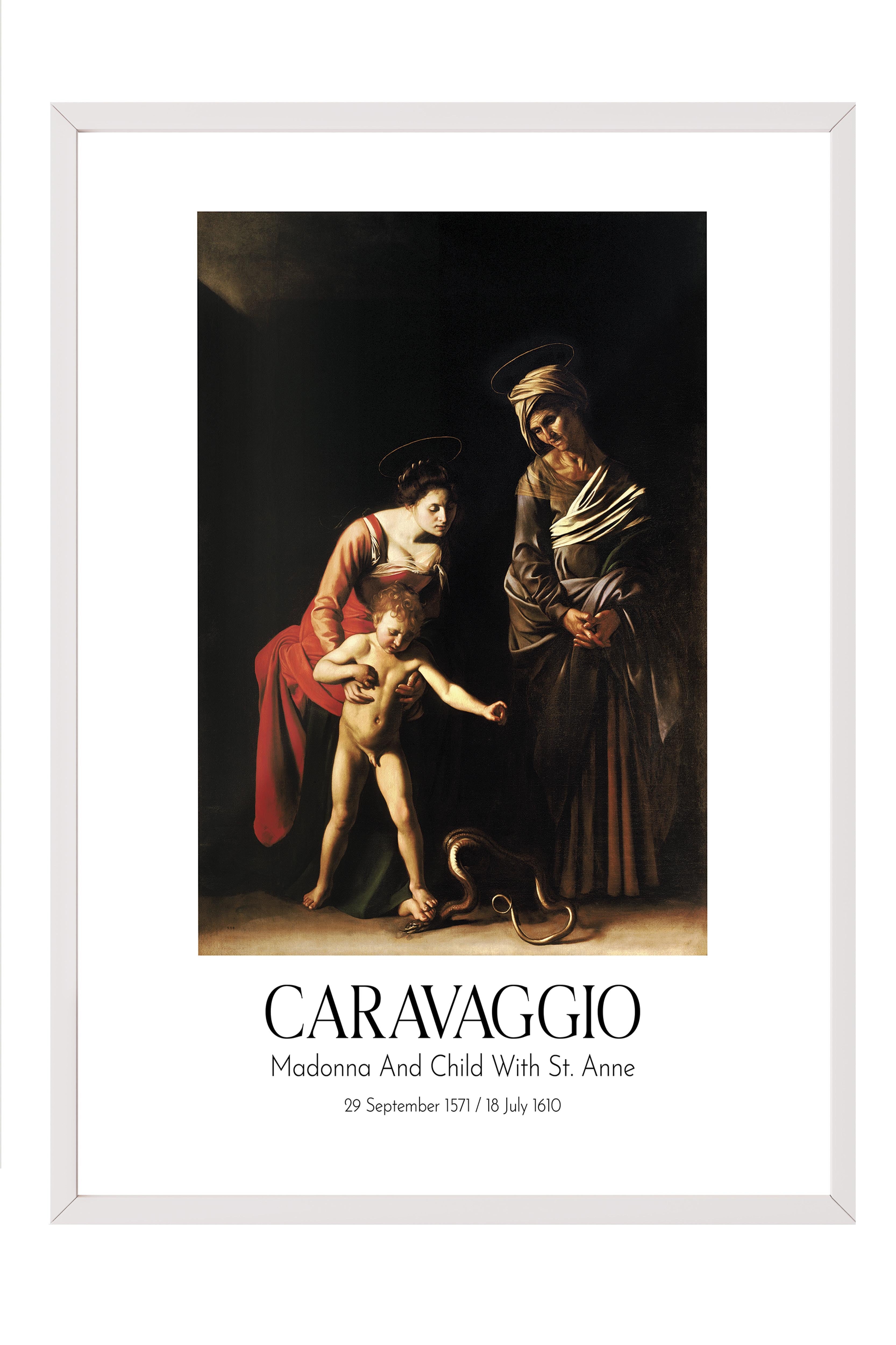 Caravaggio - Madonna And Child With St. Anne, Beyaz Çerçeveli Tablo, Sanat Serisi NO:111637