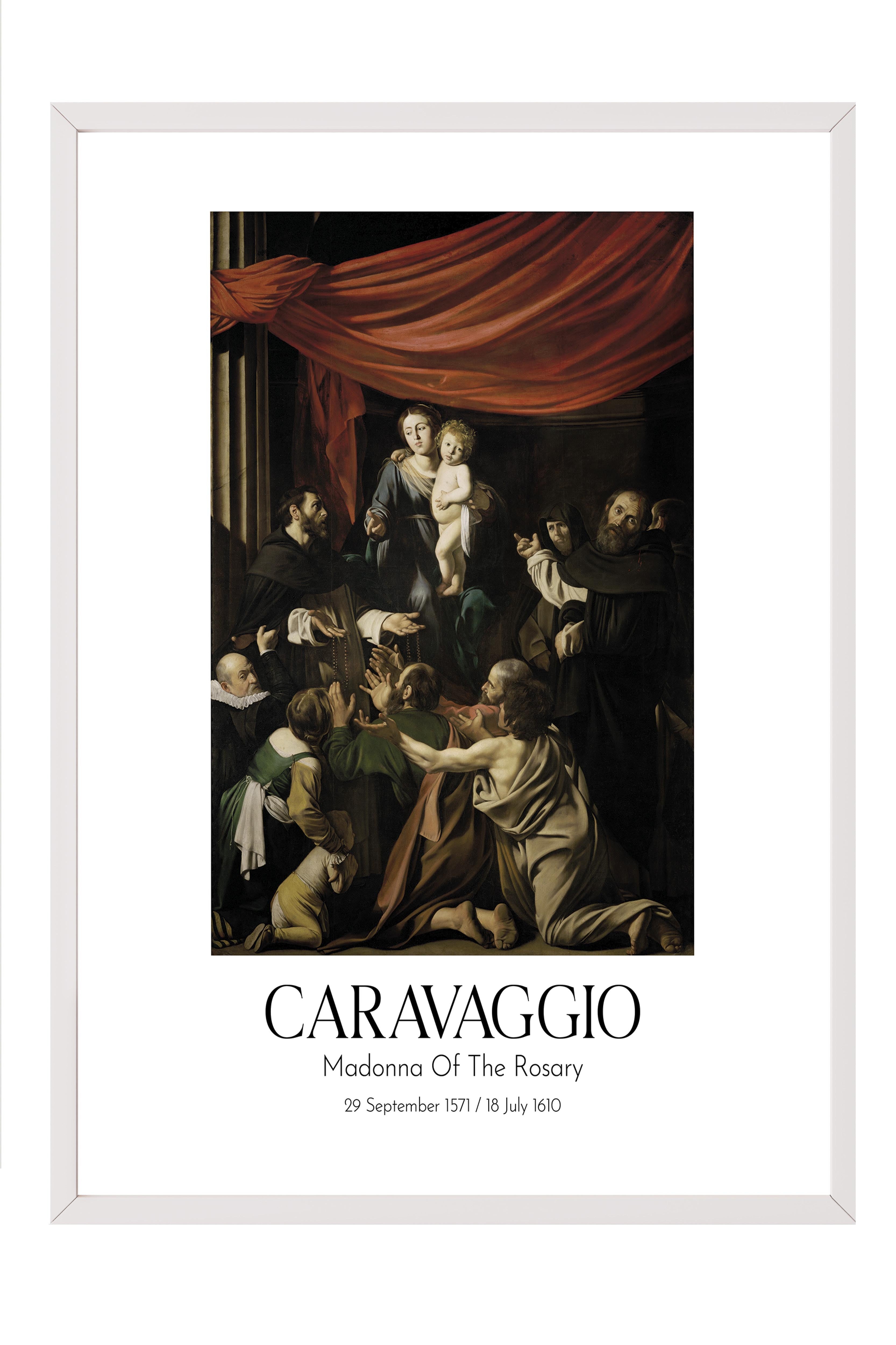 Caravaggio - Madonna Of The Rosary, Beyaz Çerçeveli Tablo, Sanat Serisi NO:111638