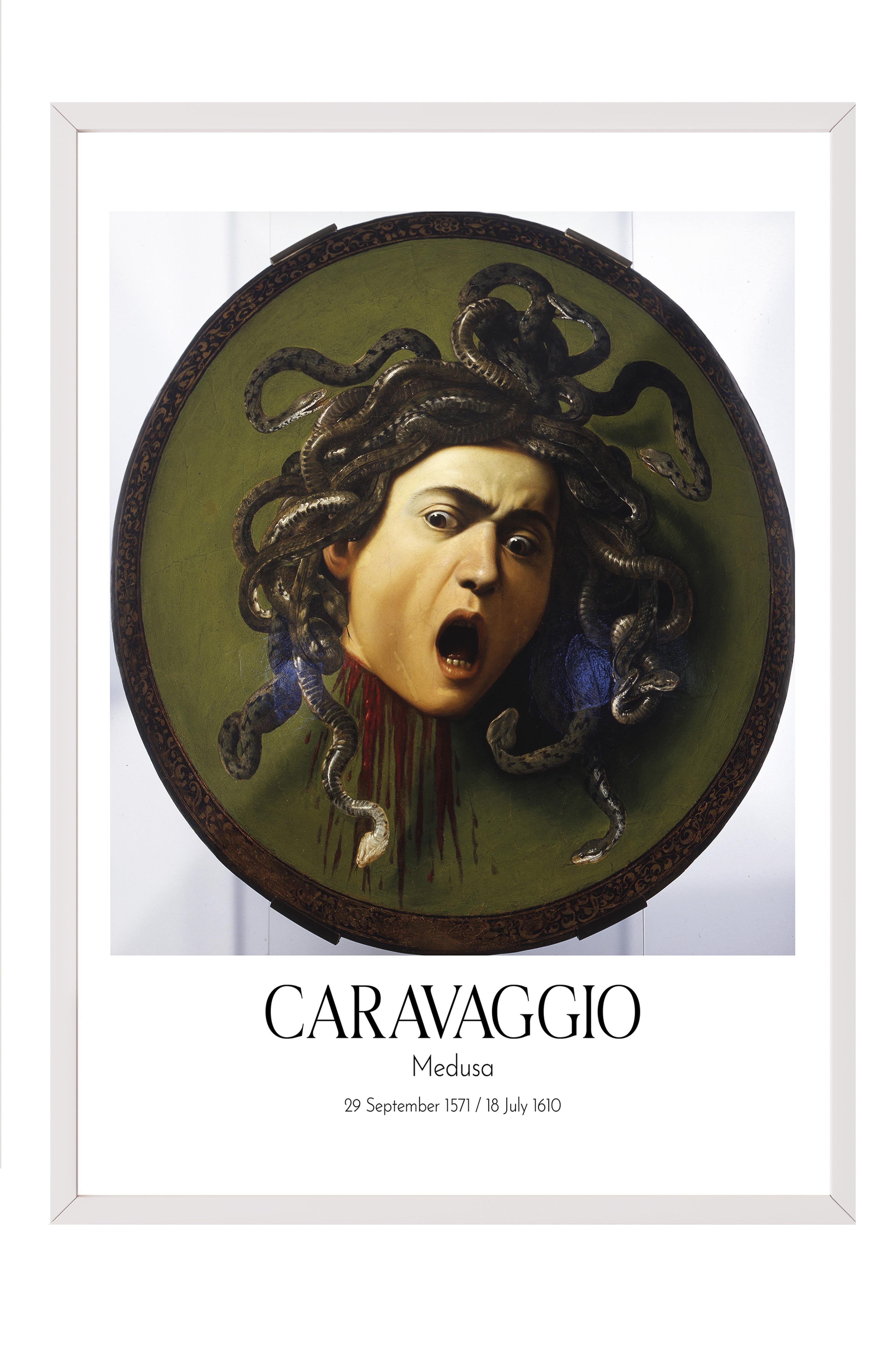 Caravaggio - Medusa, Beyaz Çerçeveli Tablo, Sanat Serisi NO:111641