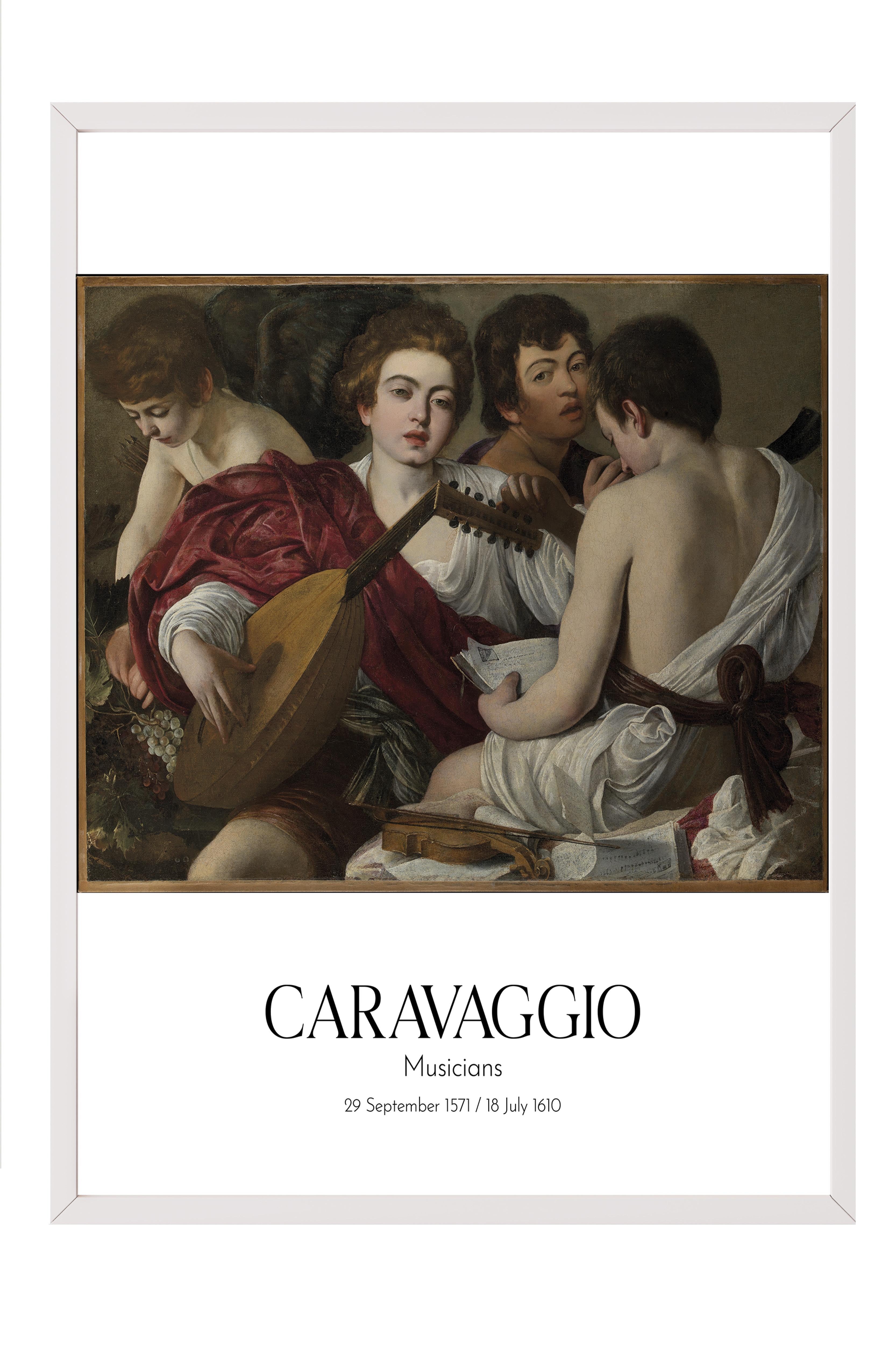 Caravaggio - Musicians, Beyaz Çerçeveli Tablo, Sanat Serisi NO:111643