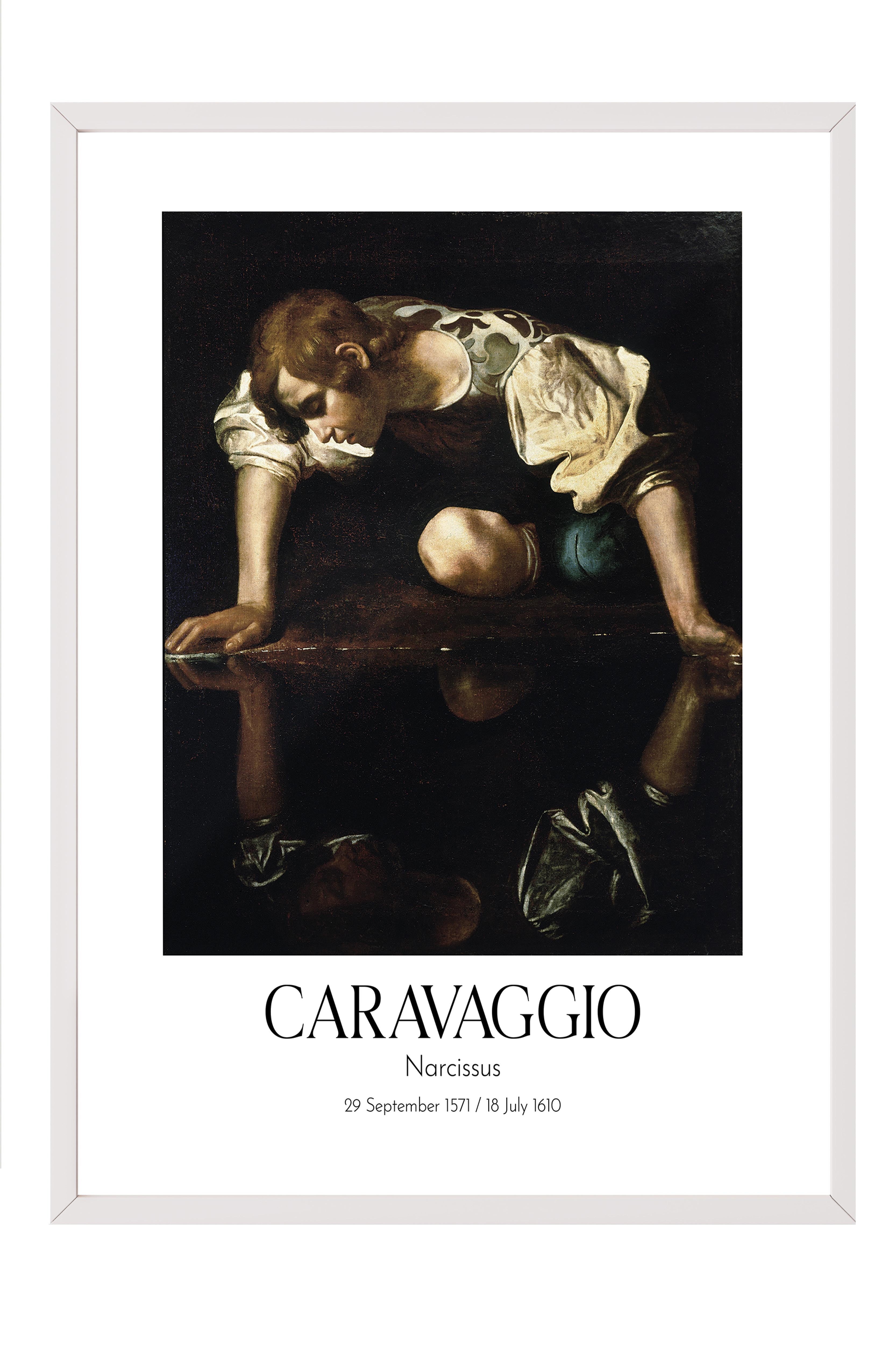 Caravaggio - Narcissus, Beyaz Çerçeveli Tablo, Sanat Serisi NO:111644