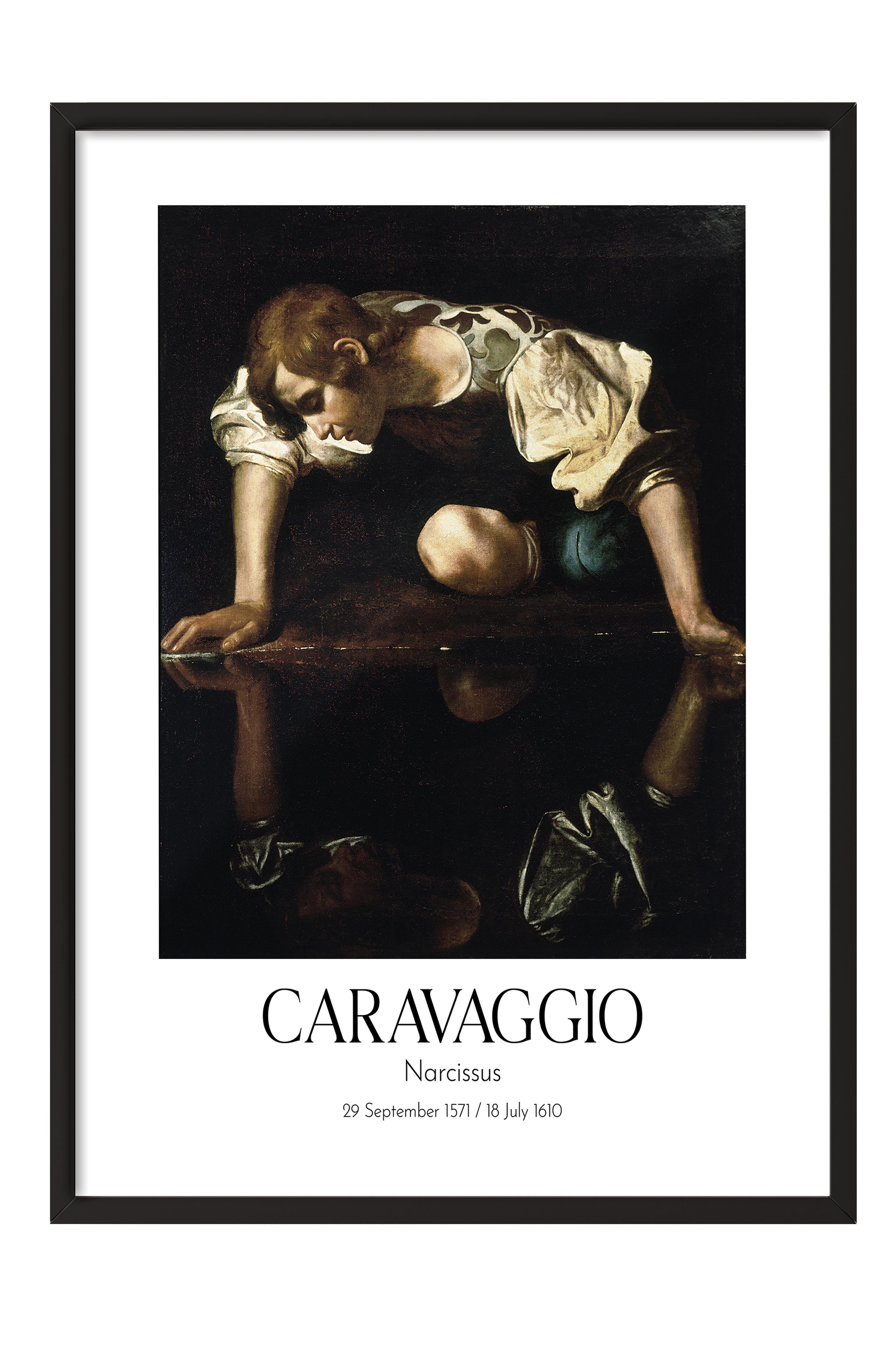 Caravaggio - Narcissus, Siyah Çerçeveli Tablo, Sanat Serisi NO:111644