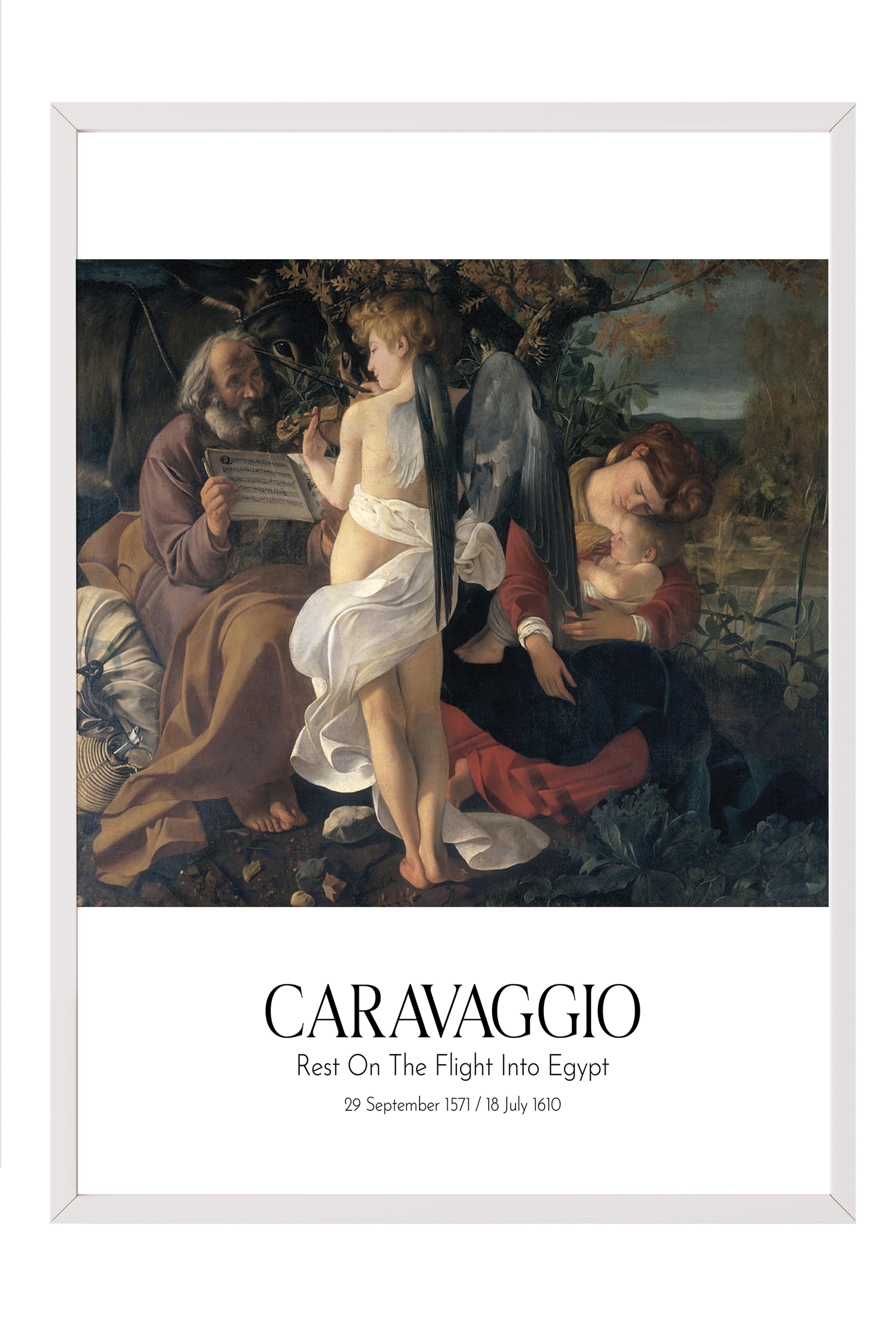 Caravaggio - Rest On The Flight Into Egypt, Beyaz Çerçeveli Tablo, Sanat Serisi NO:111646