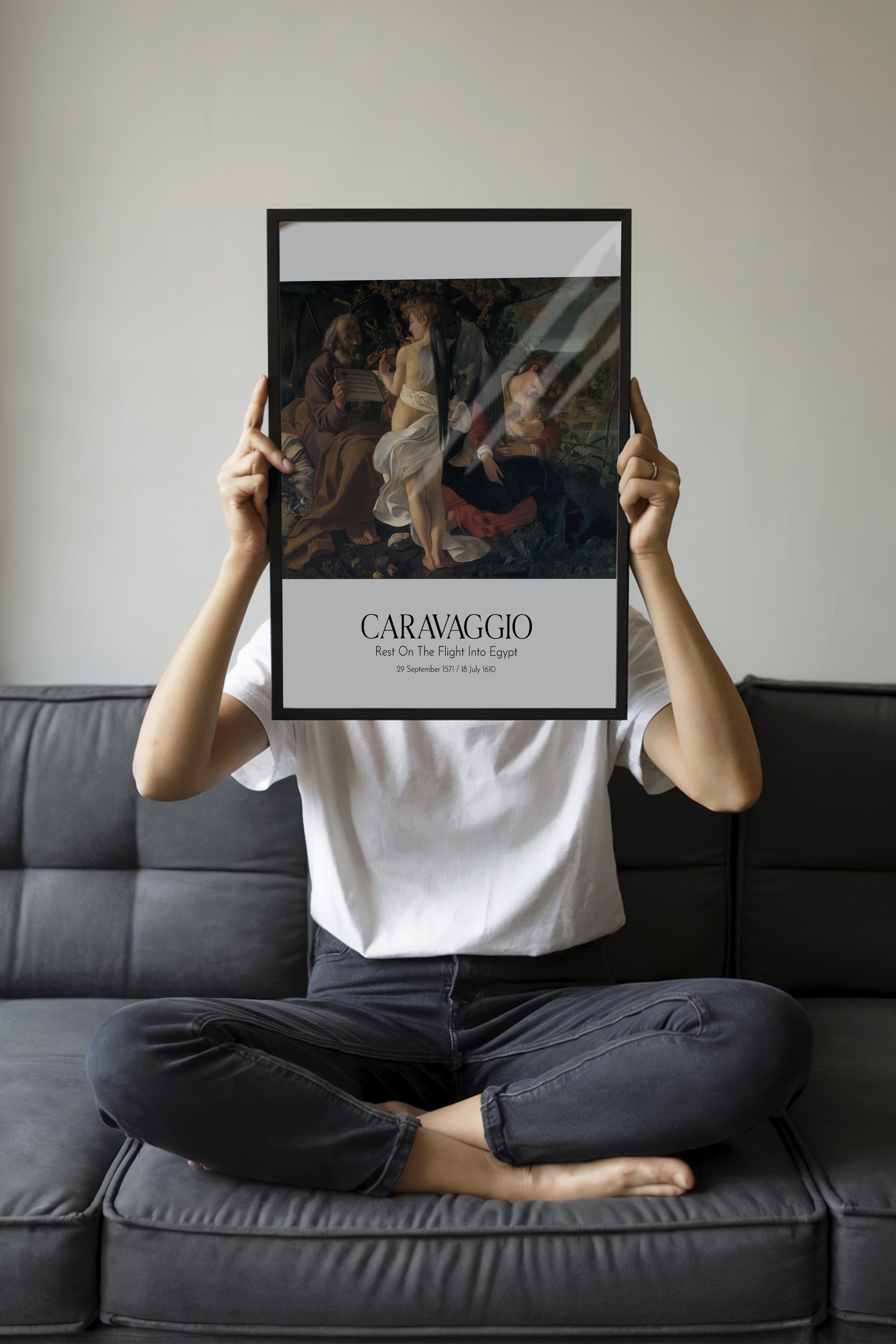 Caravaggio - Rest On The Flight Into Egypt, Siyah Çerçeveli Tablo, Sanat Serisi NO:111646