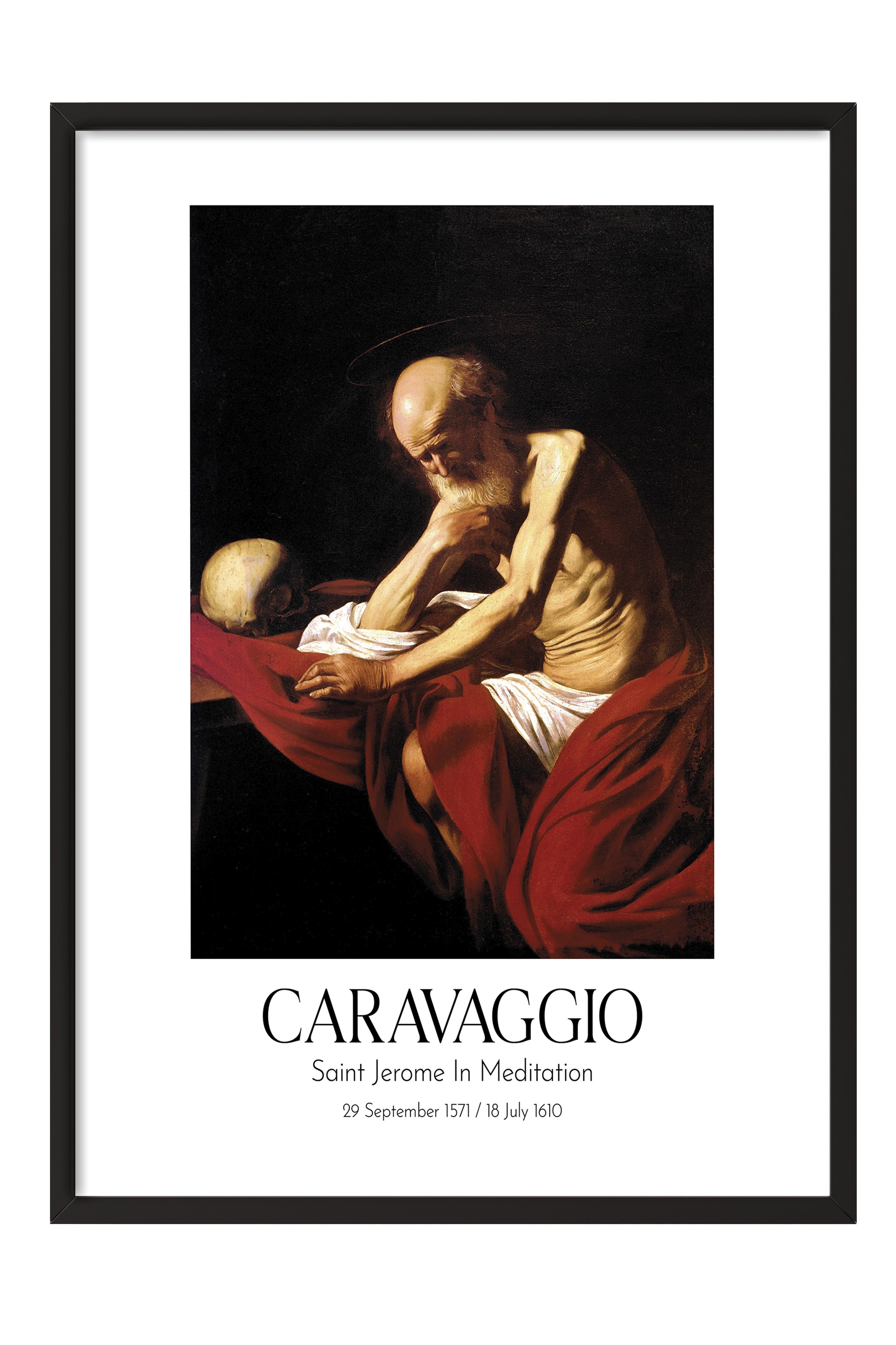 Caravaggio - Saint Jerome In Meditation, Siyah Çerçeveli Tablo, Sanat Serisi NO:111647