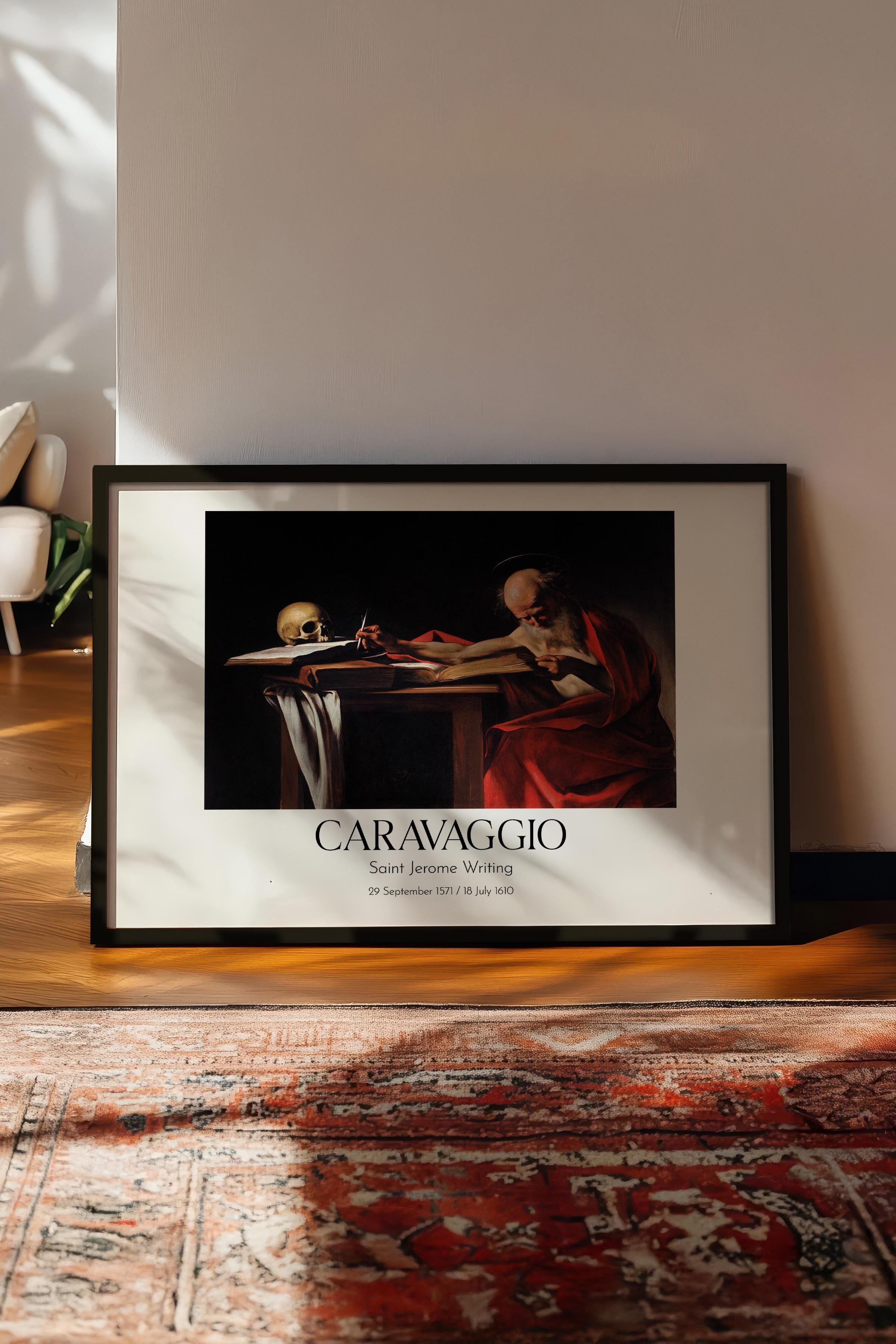 Caravaggio - Saint Jerome Writing, Siyah Çerçeveli Tablo, Sanat Serisi NO:111658