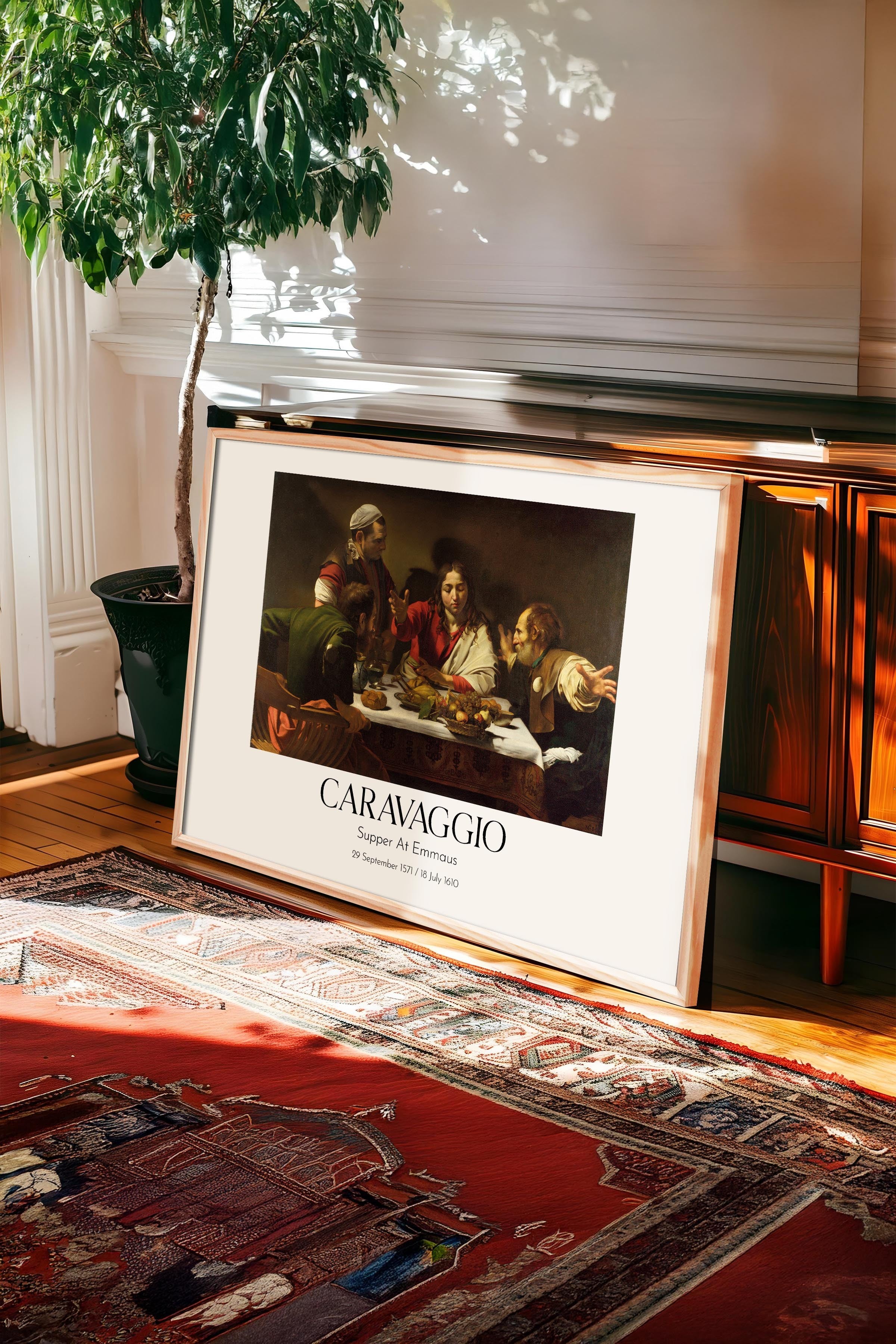 Caravaggio - Supper At Emmaus, Ahşap Çerçeveli Tablo, Sanat Serisi NO:111659
