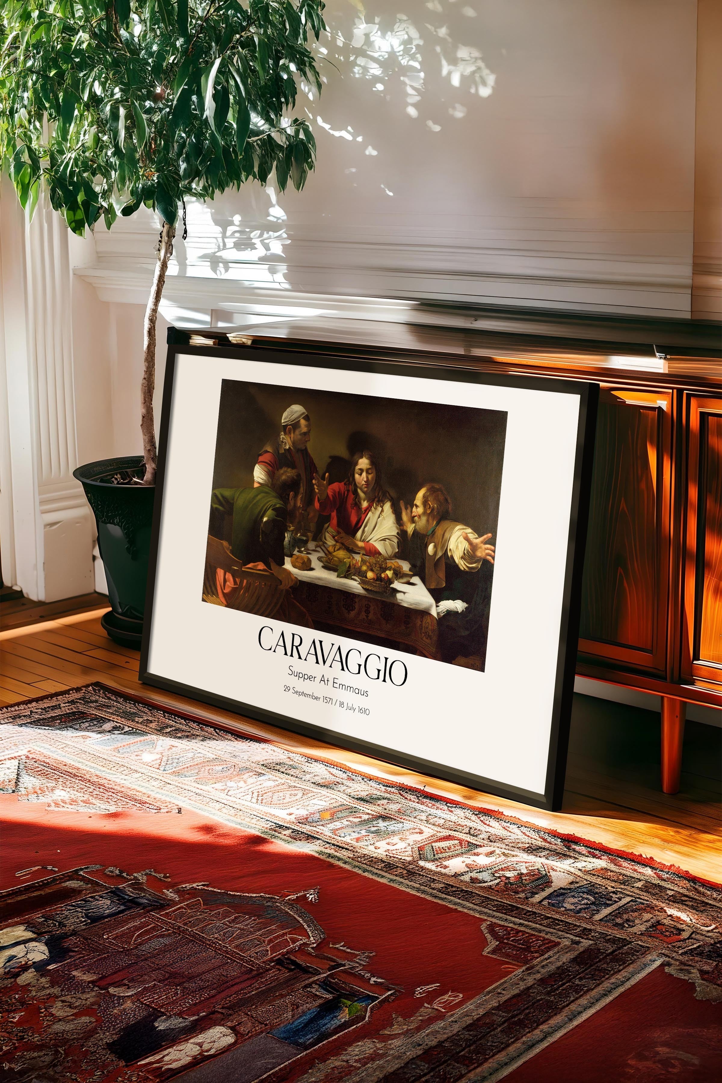 Caravaggio - Supper At Emmaus, Siyah Çerçeveli Tablo, Sanat Serisi NO:111659