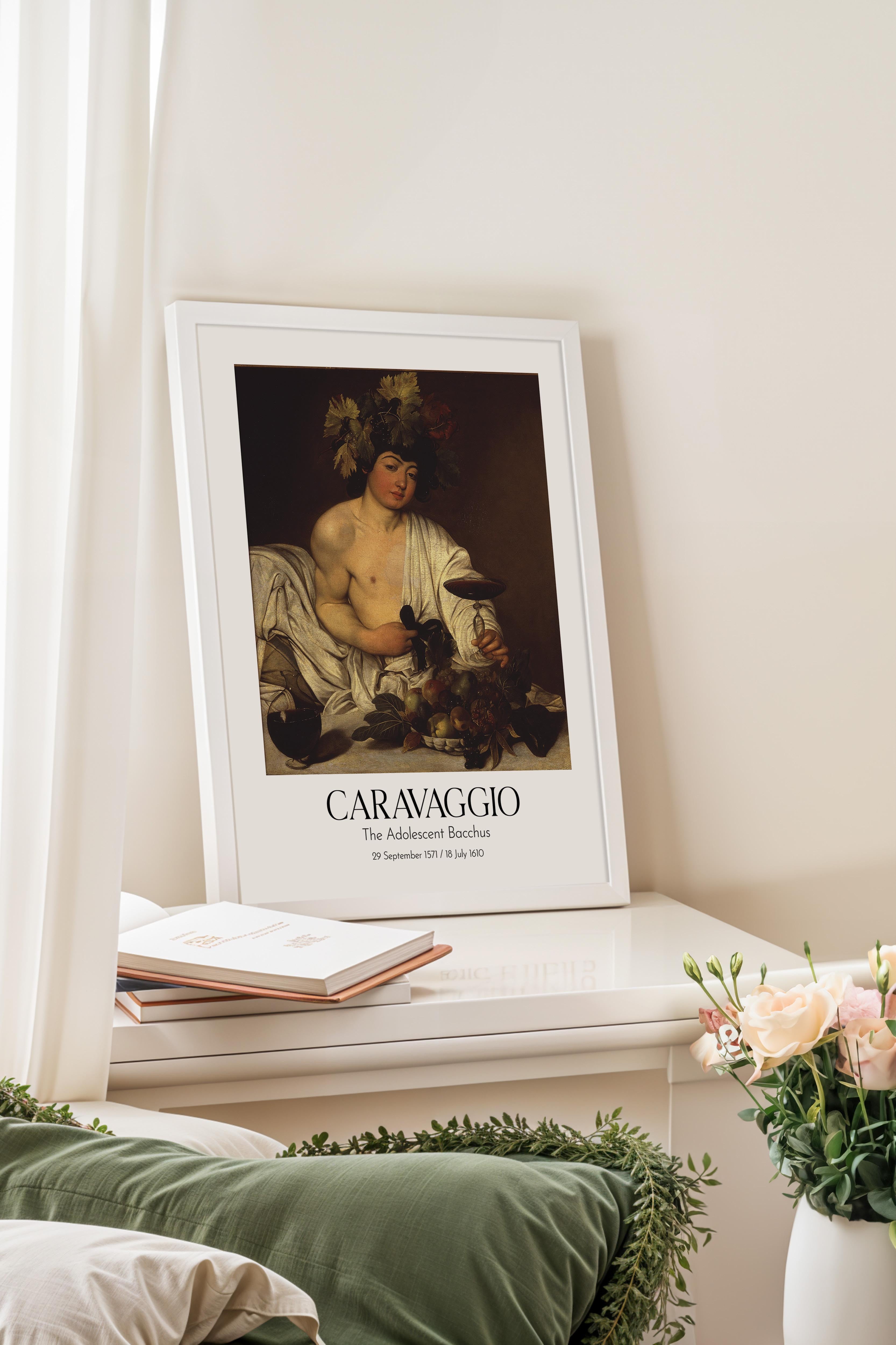 Caravaggio - The Adolescent Bacchus, Beyaz Çerçeveli Tablo, Sanat Serisi NO:111650