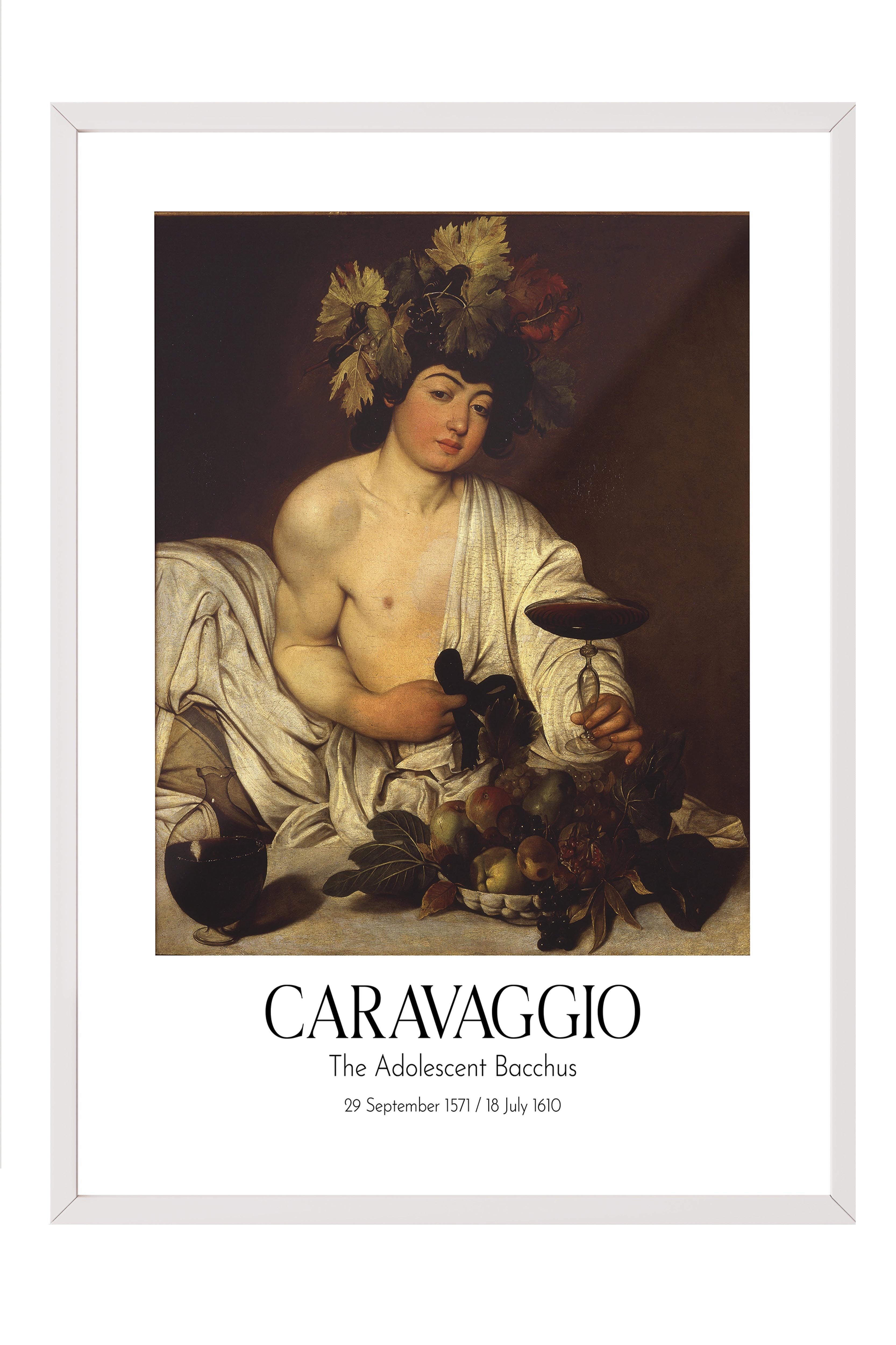 Caravaggio - The Adolescent Bacchus, Beyaz Çerçeveli Tablo, Sanat Serisi NO:111650