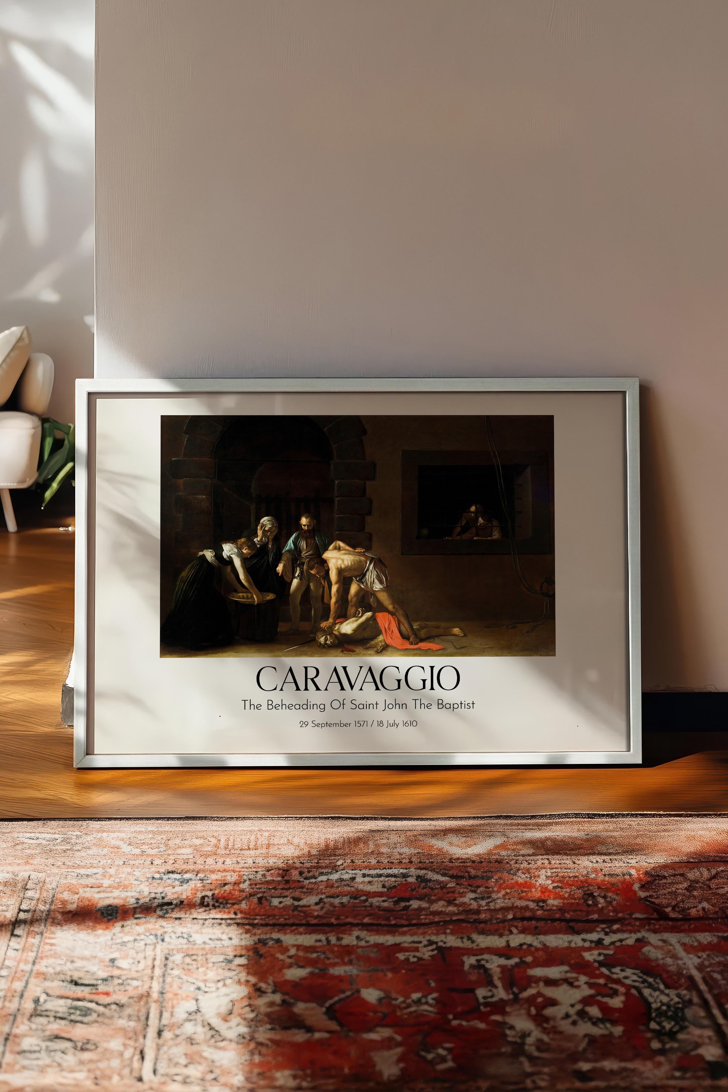 Caravaggio - The Beheading Of Saint John The Baptist, Beyaz Çerçeveli Tablo, Sanat Serisi NO:111660
