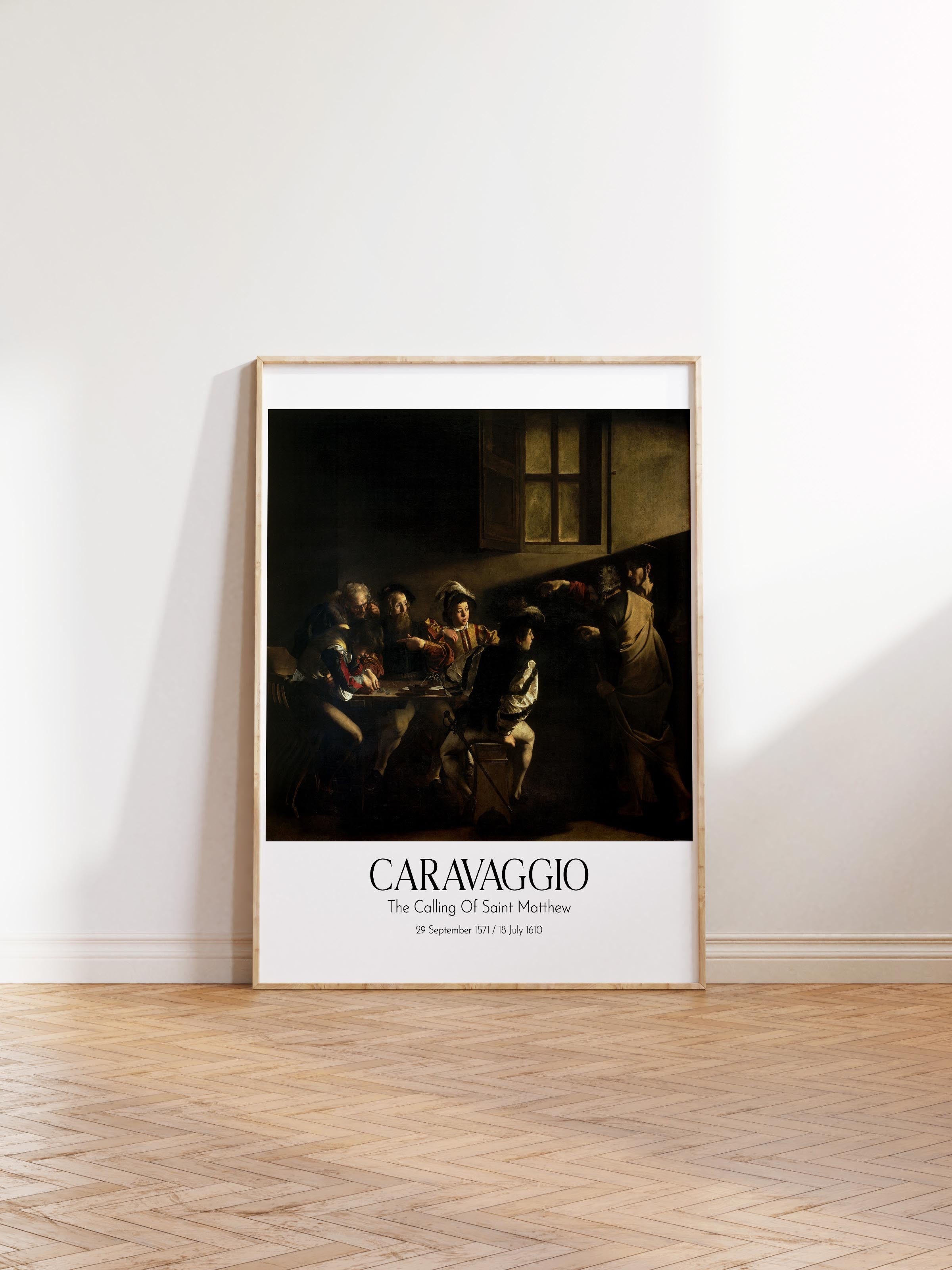 Caravaggio - The Calling Of Saint Matthew, Ahşap Çerçeveli Tablo, Sanat Serisi NO:111652