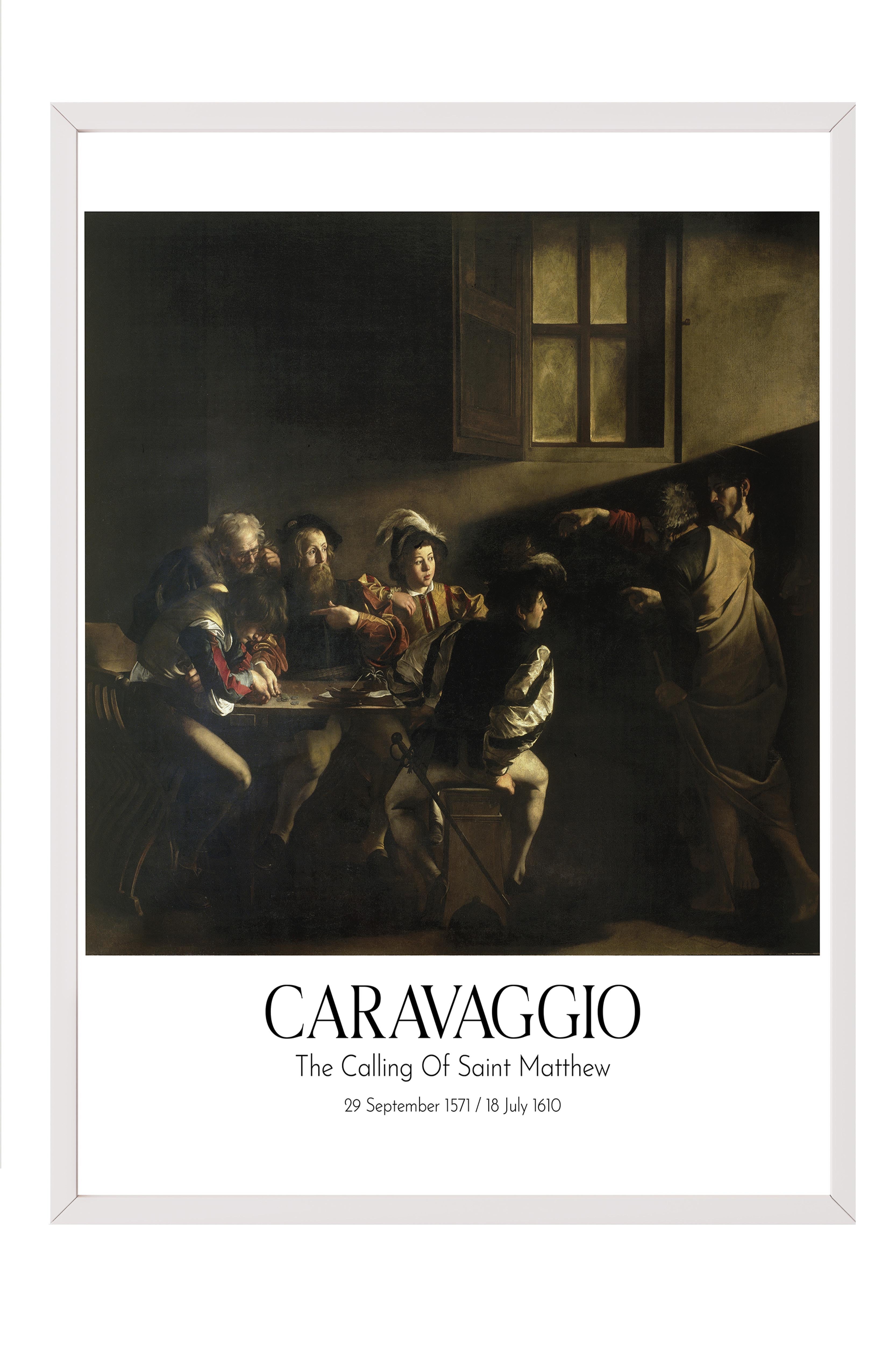 Caravaggio - The Calling Of Saint Matthew, Beyaz Çerçeveli Tablo, Sanat Serisi NO:111652