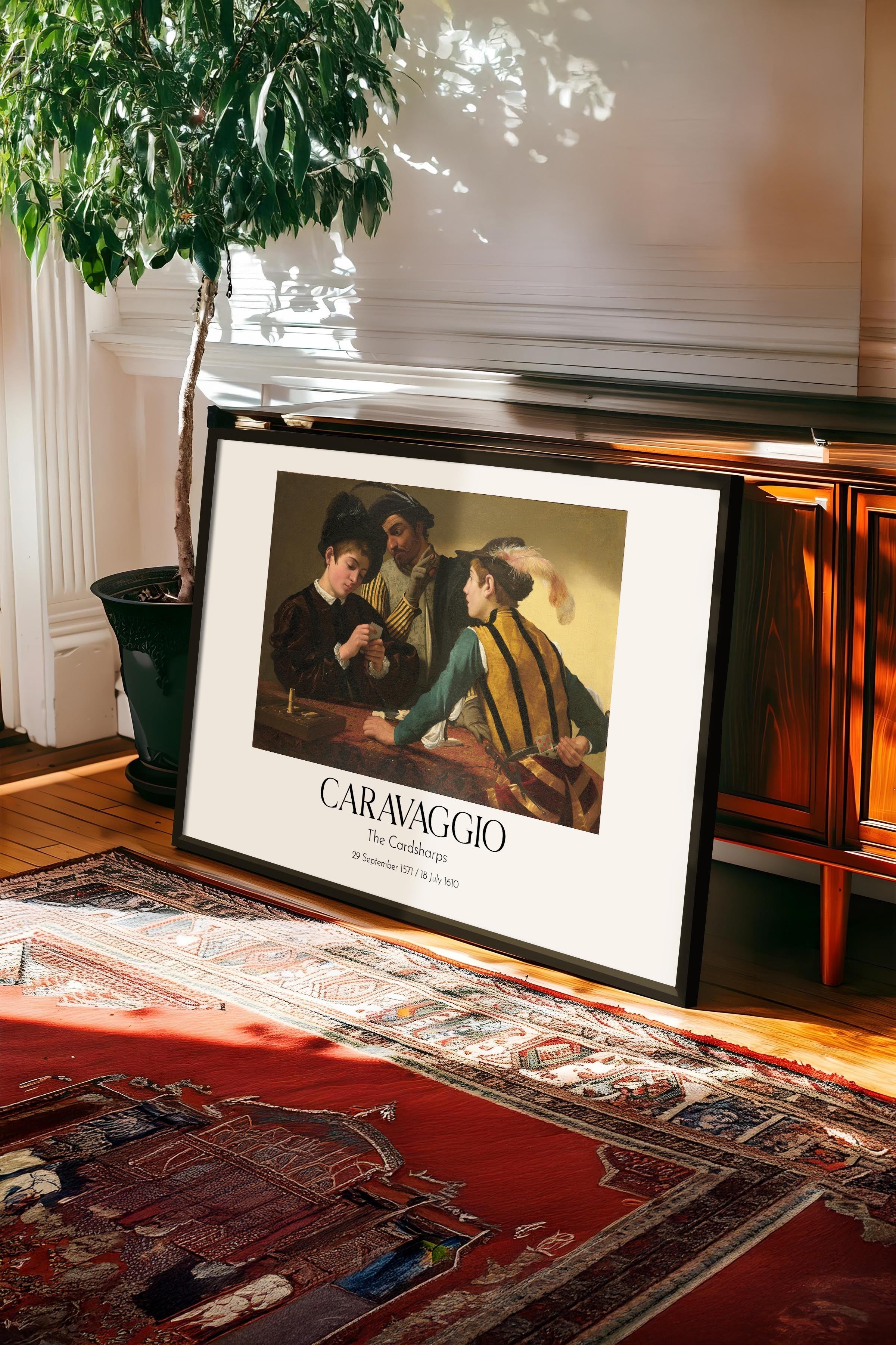 Caravaggio - The Cardsharps, Siyah Çerçeveli Tablo, Sanat Serisi NO:111661