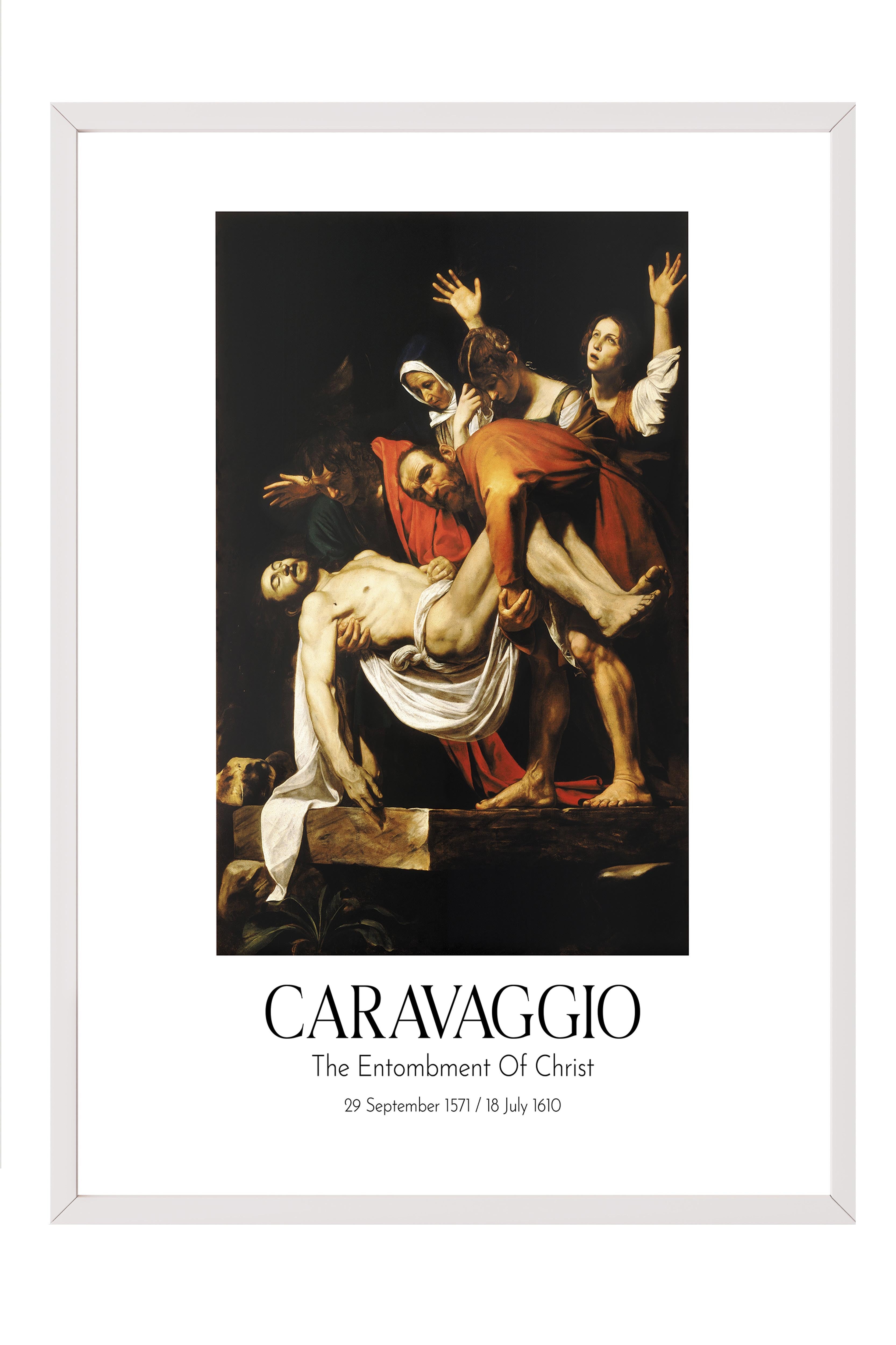Caravaggio - The Entombment Of Christ, Beyaz Çerçeveli Tablo, Sanat Serisi NO:111653