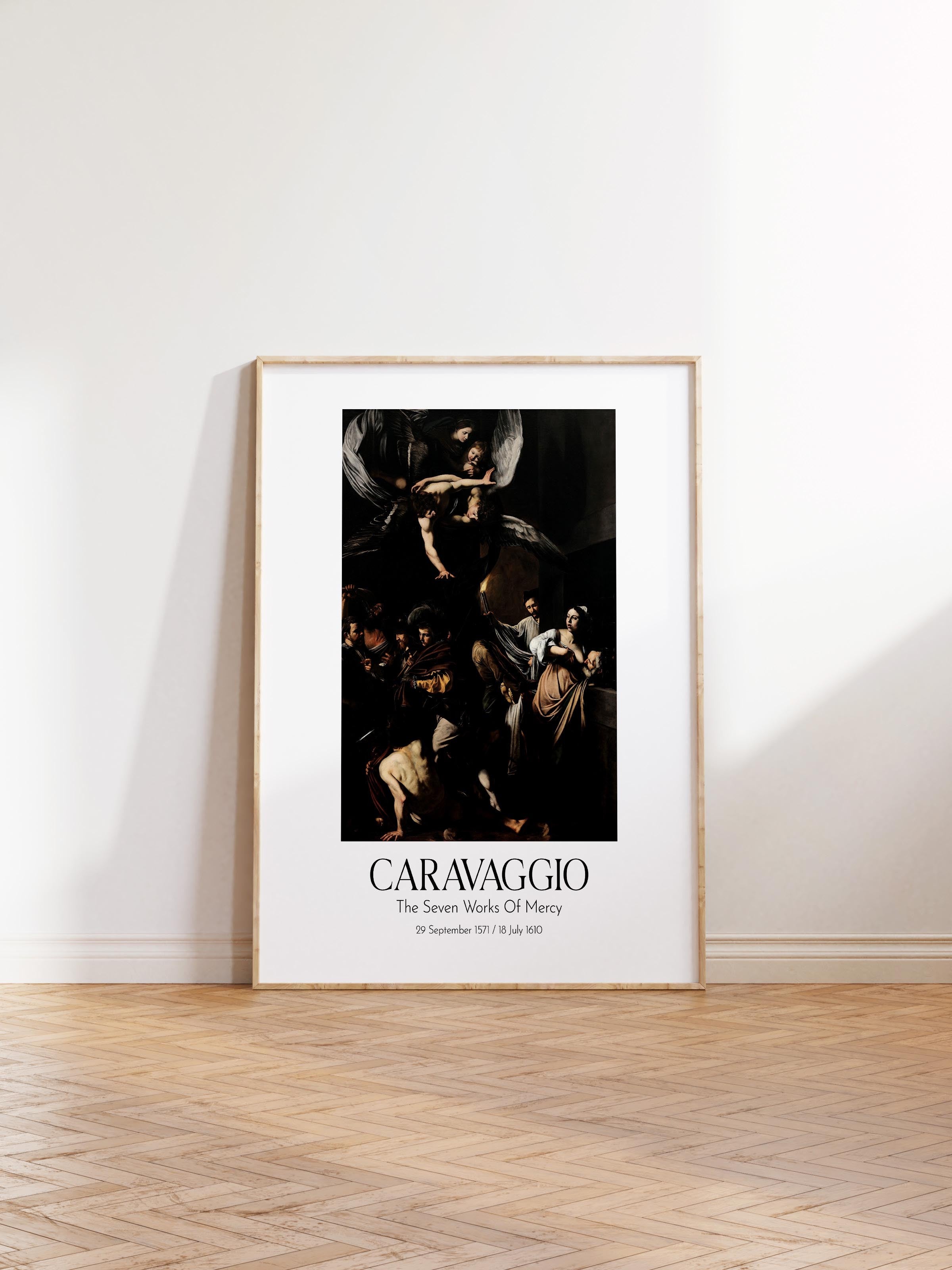 Caravaggio - The Seven Works Of Mercy, Ahşap Çerçeveli Tablo, Sanat Serisi NO:111654