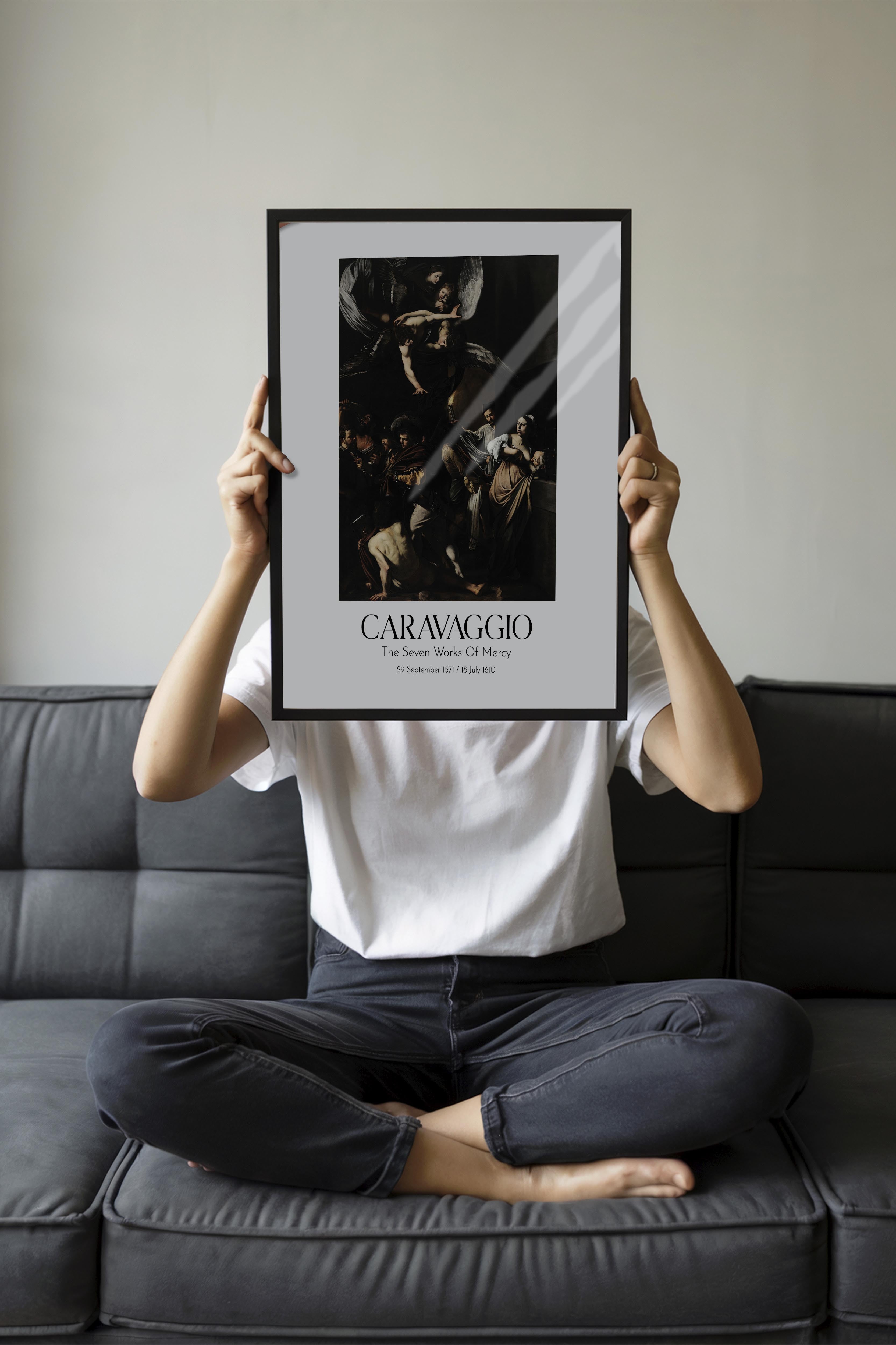 Caravaggio - The Seven Works Of Mercy, Siyah Çerçeveli Tablo, Sanat Serisi NO:111654