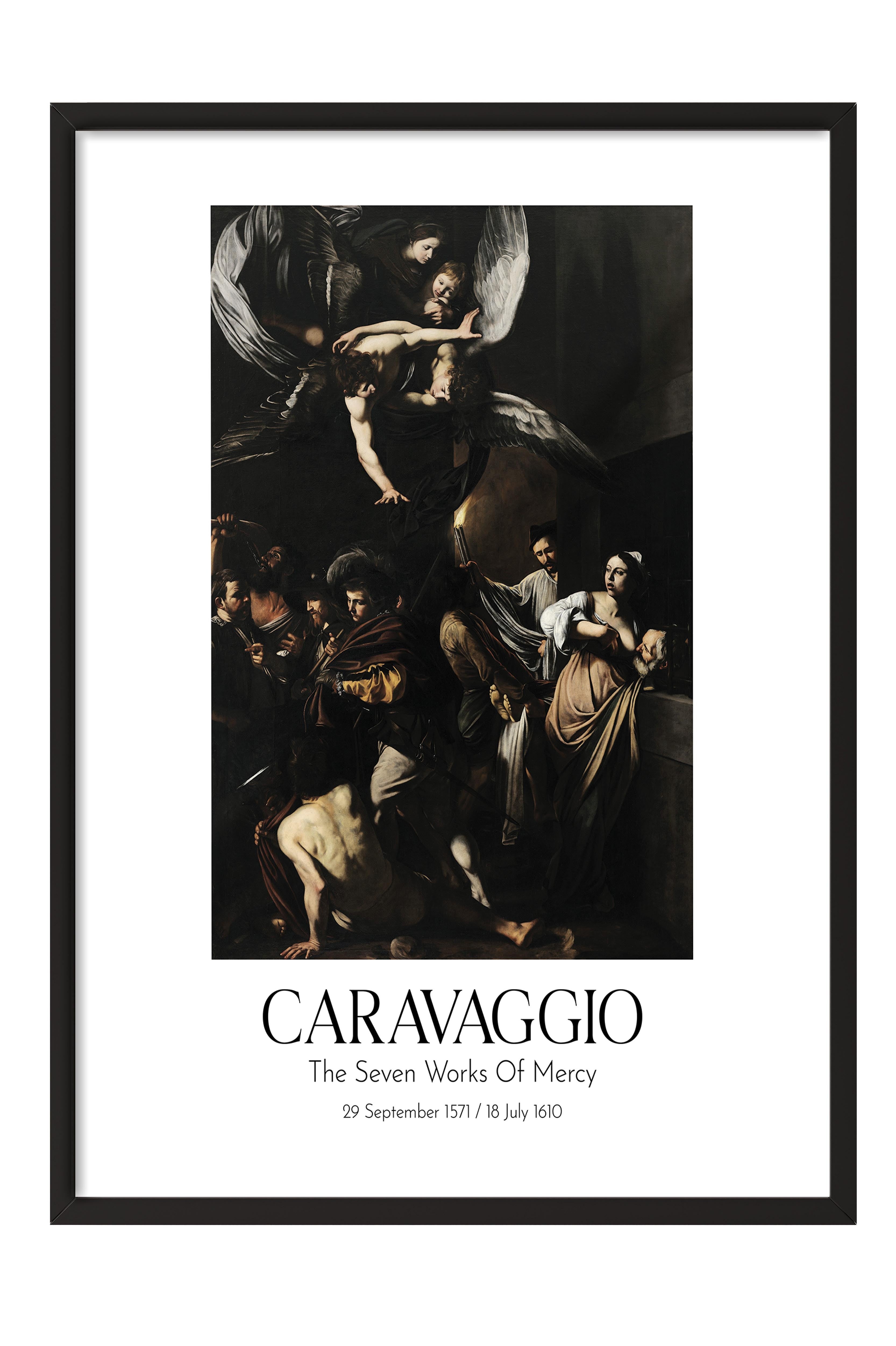 Caravaggio - The Seven Works Of Mercy, Siyah Çerçeveli Tablo, Sanat Serisi NO:111654