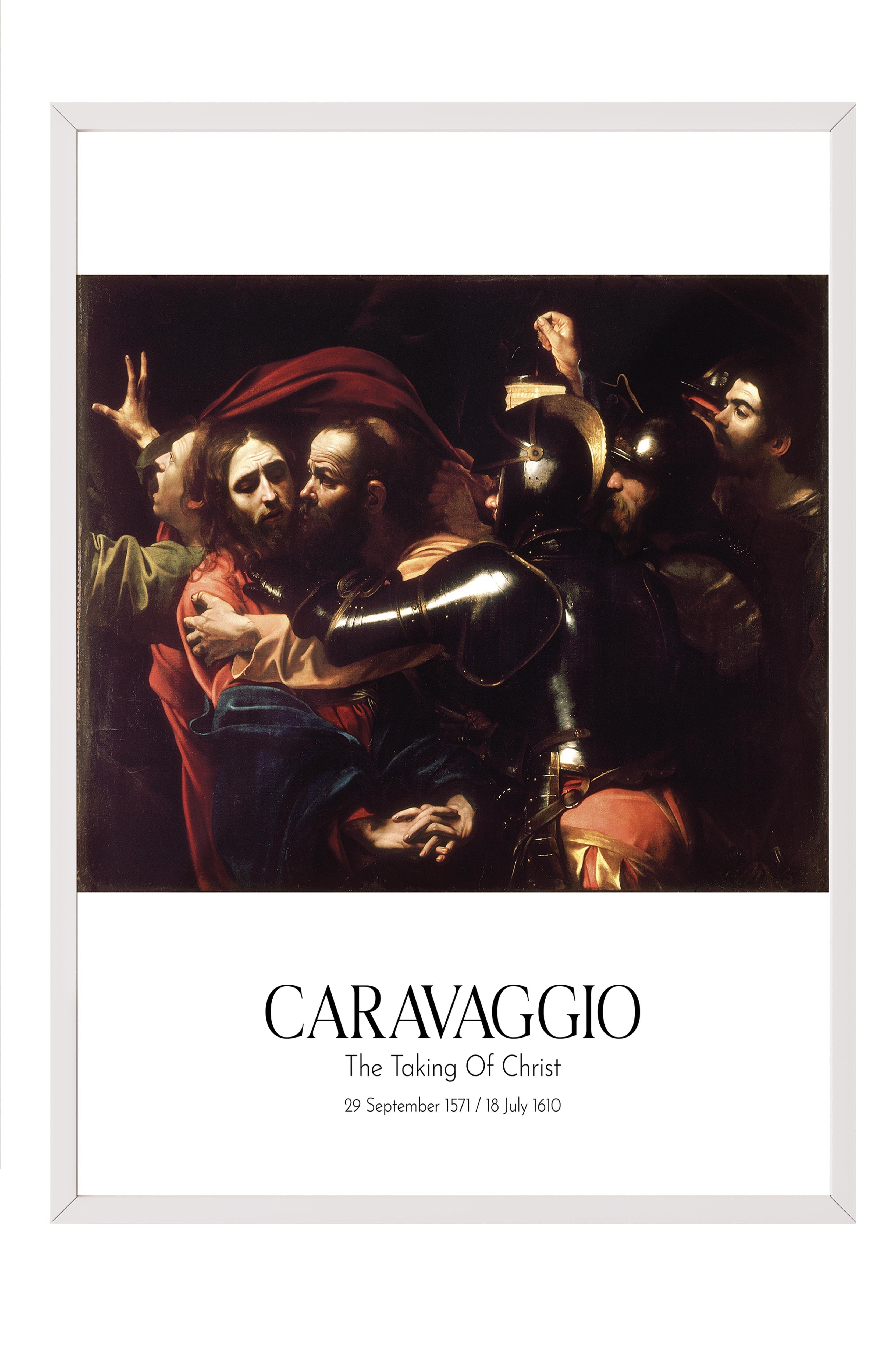 Caravaggio - The Taking Of Christ, Beyaz Çerçeveli Tablo, Sanat Serisi NO:111655