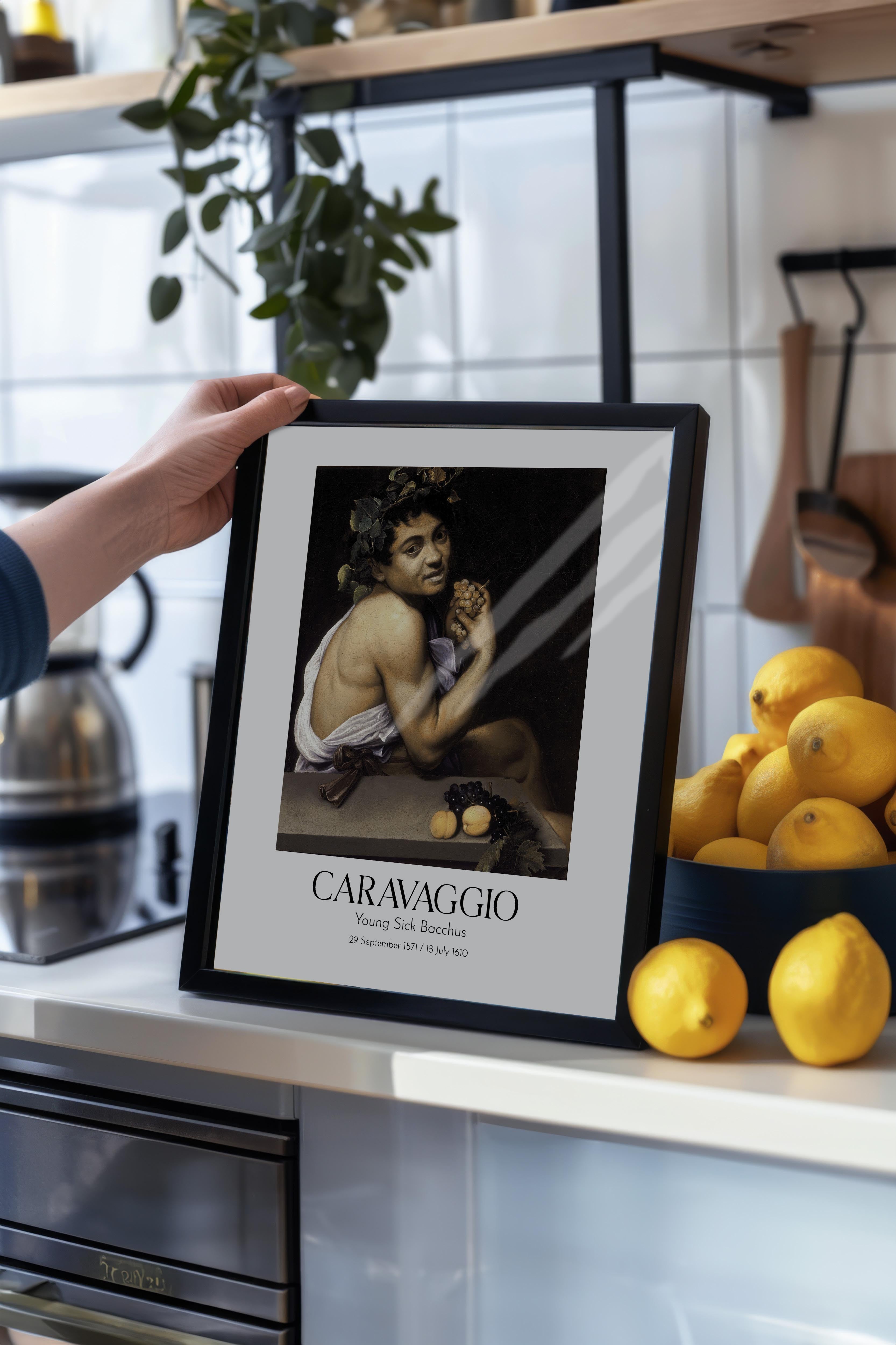 Caravaggio - Young Sick Bacchus, Siyah Çerçeveli Tablo, Sanat Serisi NO:111656