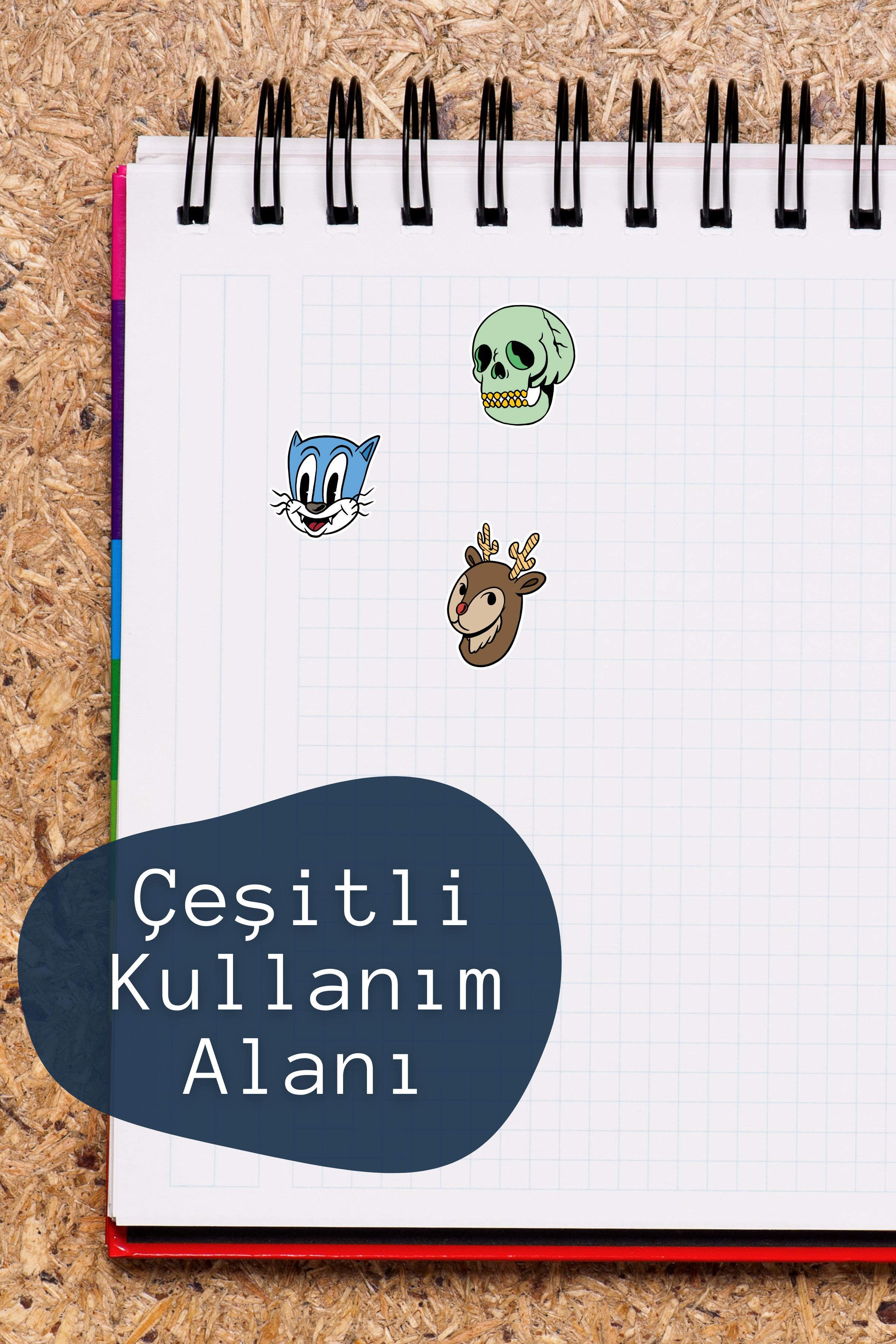 Cartoon Temalı Sticker ve Etiket Seti - Orta Boy - Su Geçirmez, Kalın Yapışkanlı Sticker Seti