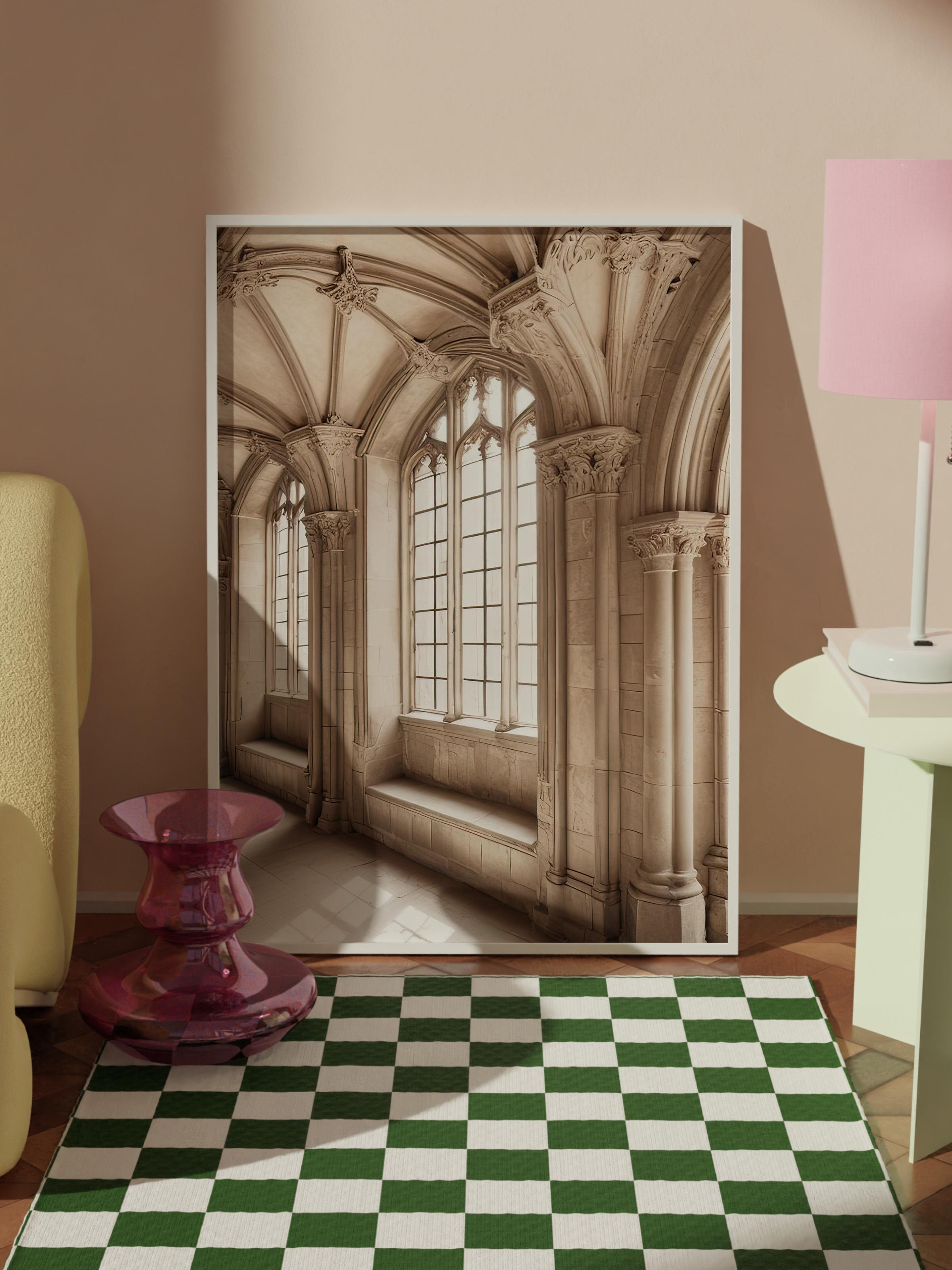 Castle Sunlight Çerçeveli Tablo, Beyaz Çerçeve ve Poster, Duvar Tablosu Comfort Serisi NO:108319