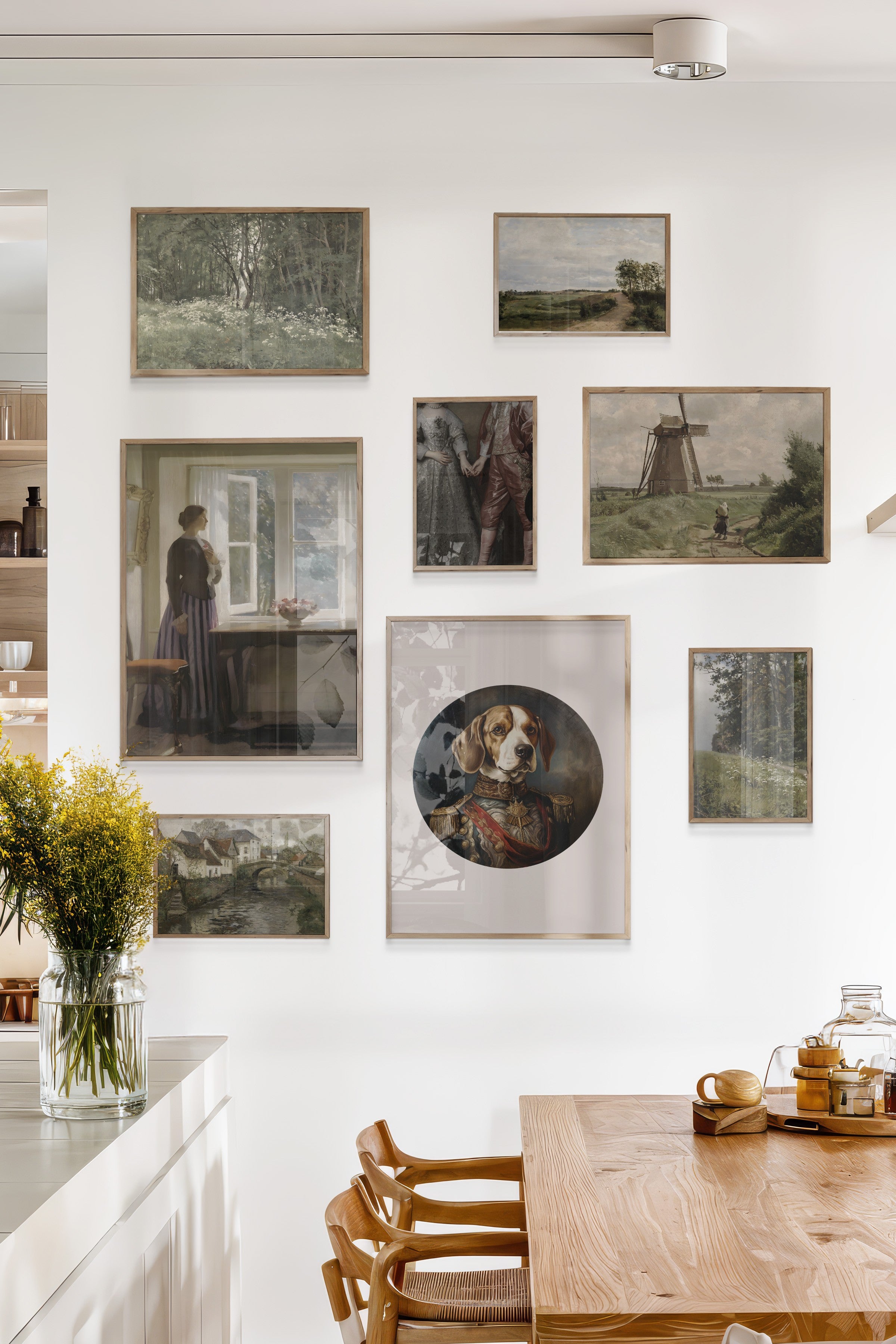 Çerçeveli Poster Seti, 8 Adet Ahşap Çerçeve ve Poster Kahverengi Vintage Temalı Galeri Seti NO:065