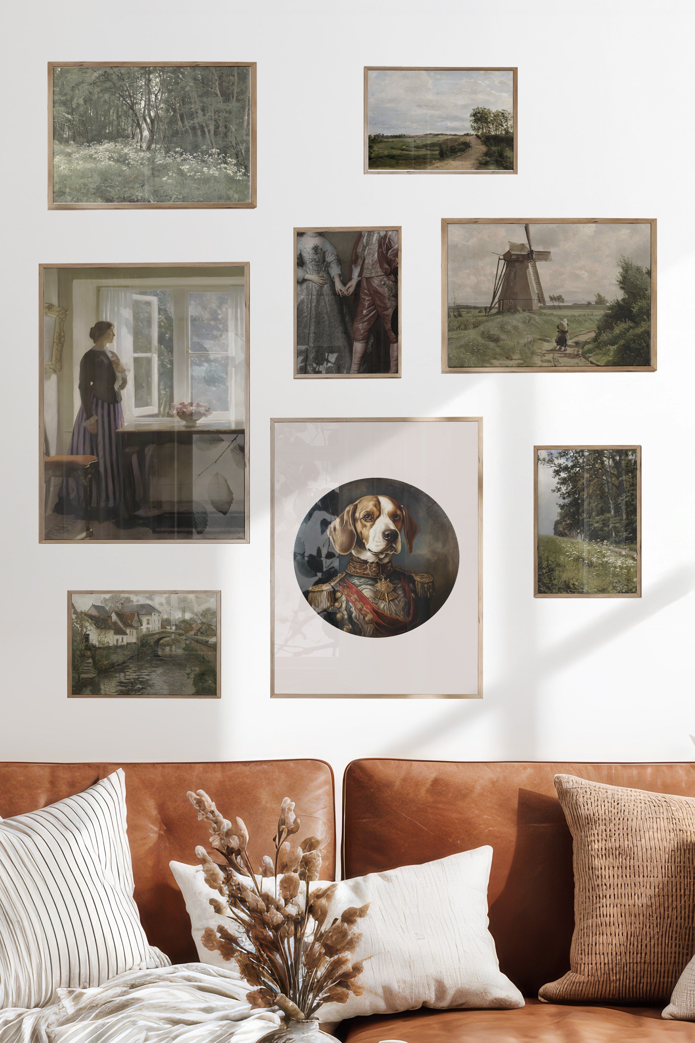 Çerçeveli Poster Seti, 8 Adet Ahşap Çerçeve ve Poster Kahverengi Vintage Temalı Galeri Seti NO:065