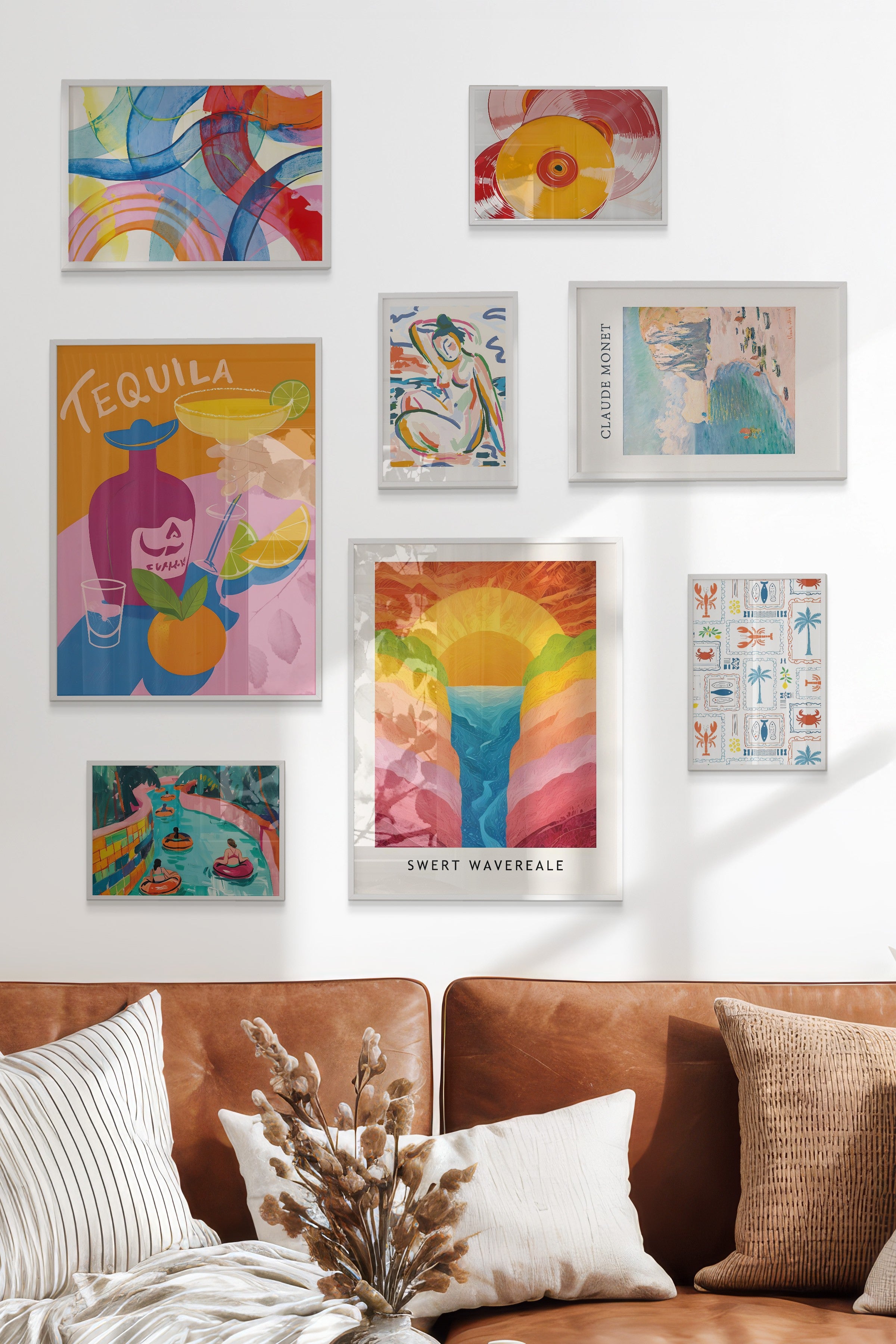 Çerçeveli Poster Seti, 8 Adet Beyaz Çerçeve ve Poster Maximalist Mutfak Temalı Galeri Seti NO:079