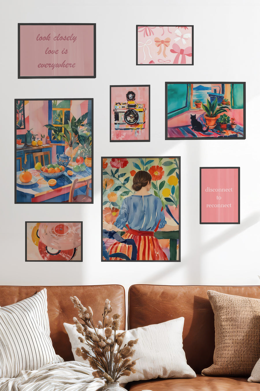 Çerçeveli Poster Seti, 8 Adet Siyah Çerçeve ve Poster Maximalist Temalı Galeri Seti NO:077