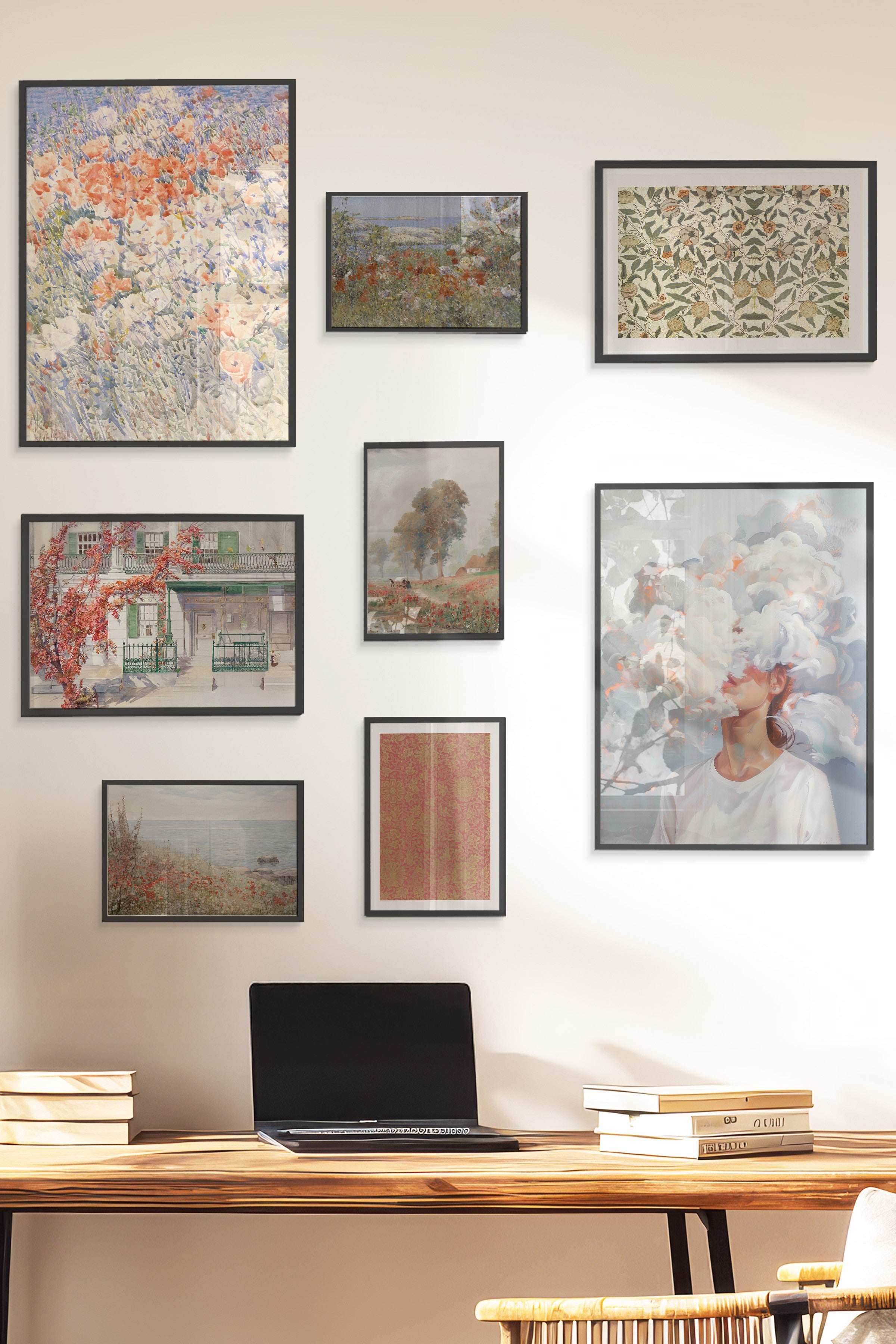 Çerçeveli Poster Seti, 8 Adet Siyah Çerçeve ve Poster Retro Temalı Galeri Seti NO:071