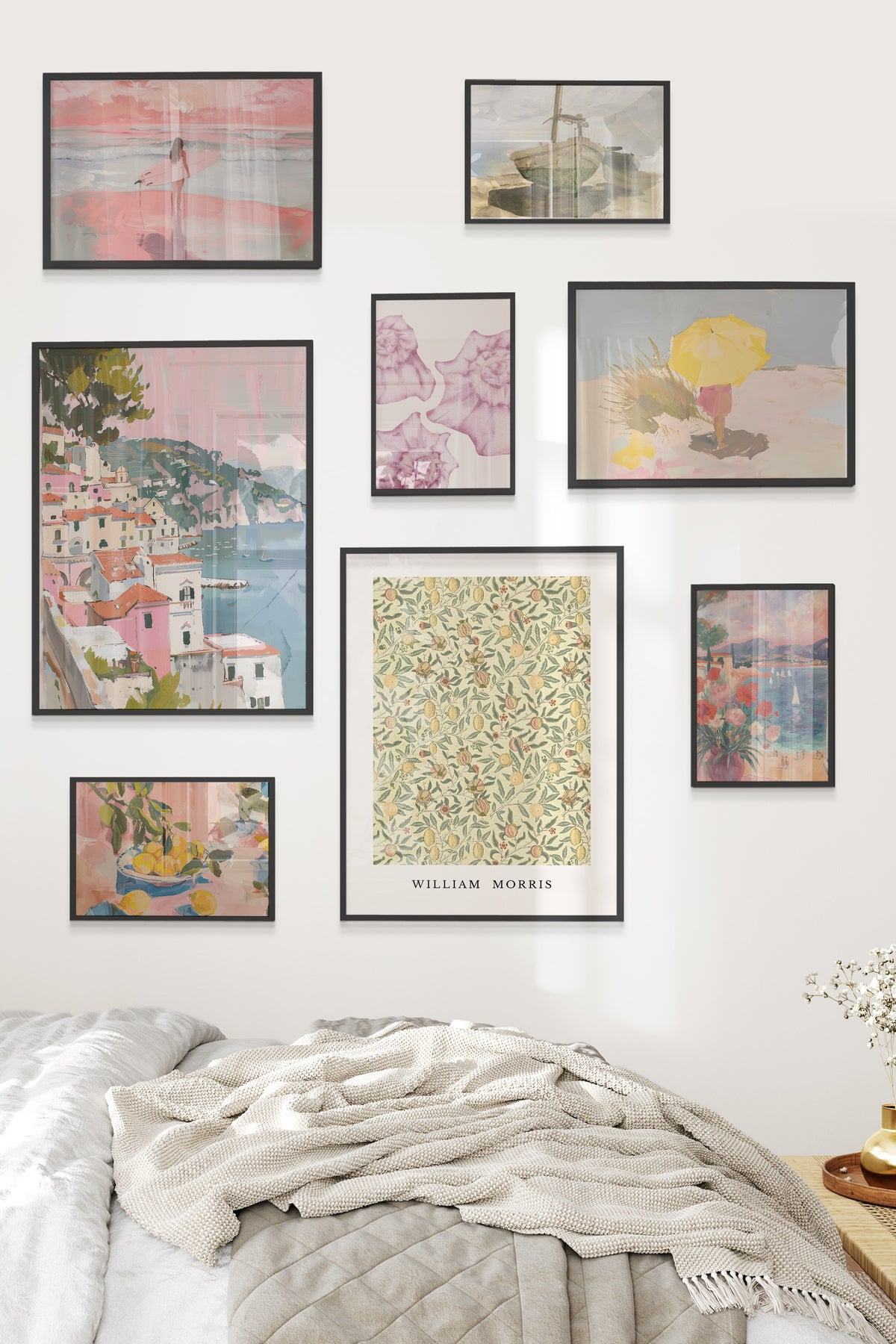Çerçeveli Poster Seti, 8 Adet Siyah Çerçeve ve Poster Vintage Yaz Temalı Galeri Seti NO:060