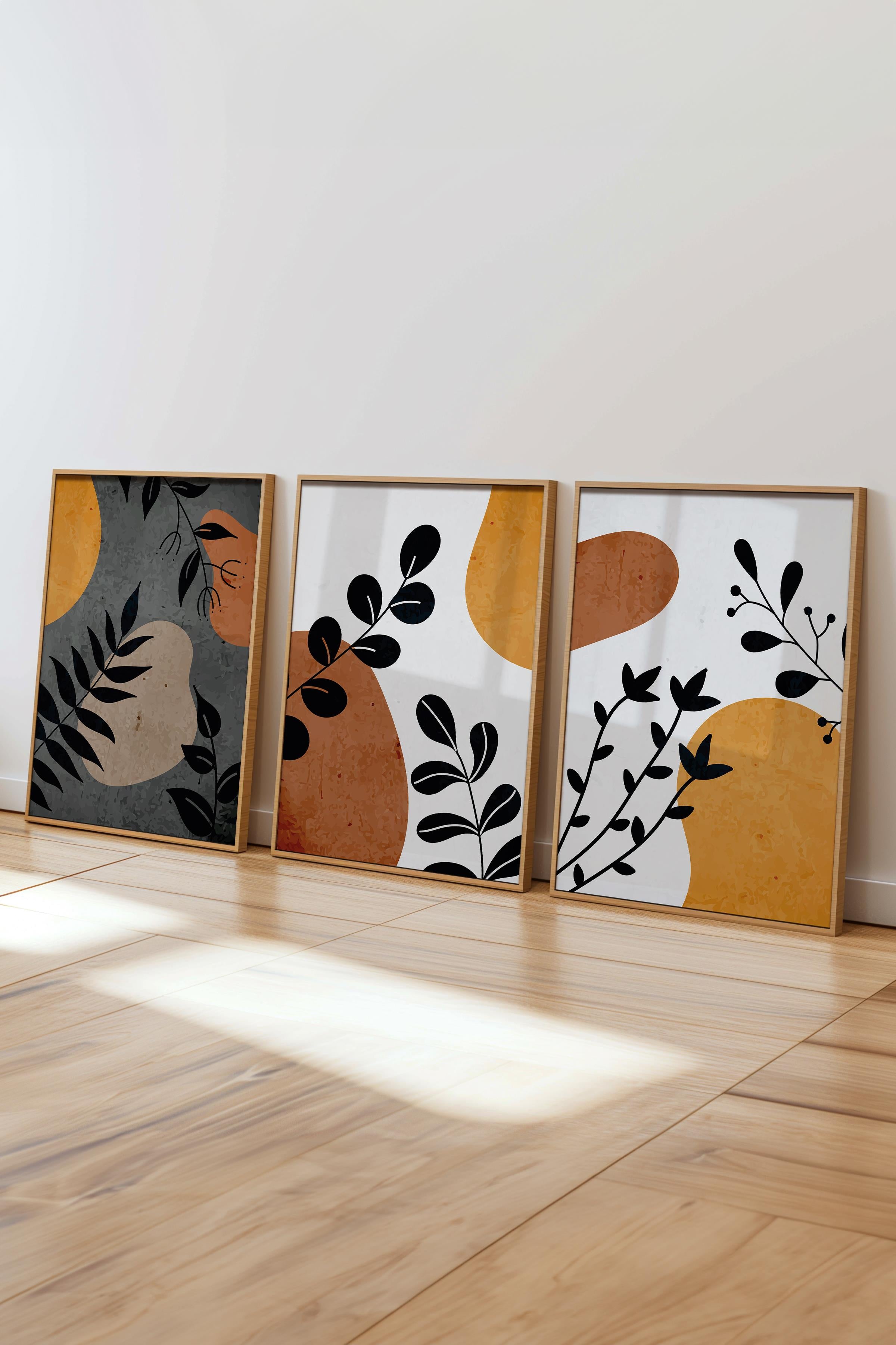Çerçeveli Tablo Seti, 3 Adet Ahşap Çerçeve ve Boho Temalı Poster Seti, Duvar Tablosu No:300636
