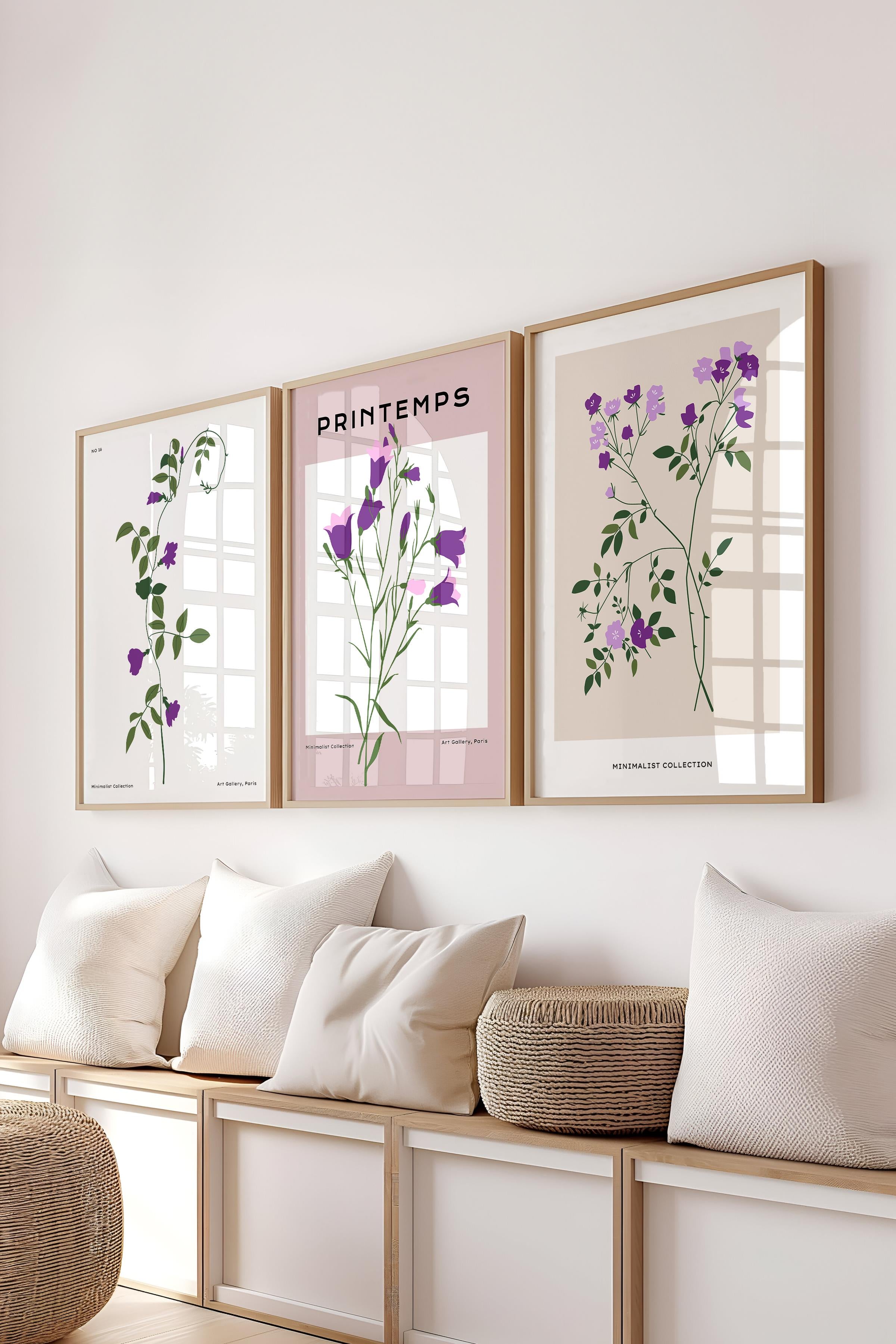 Çerçeveli Tablo Seti, 3 Adet Ahşap Çerçeve ve Minimalist Botanik Temalı Poster Seti, No:300475