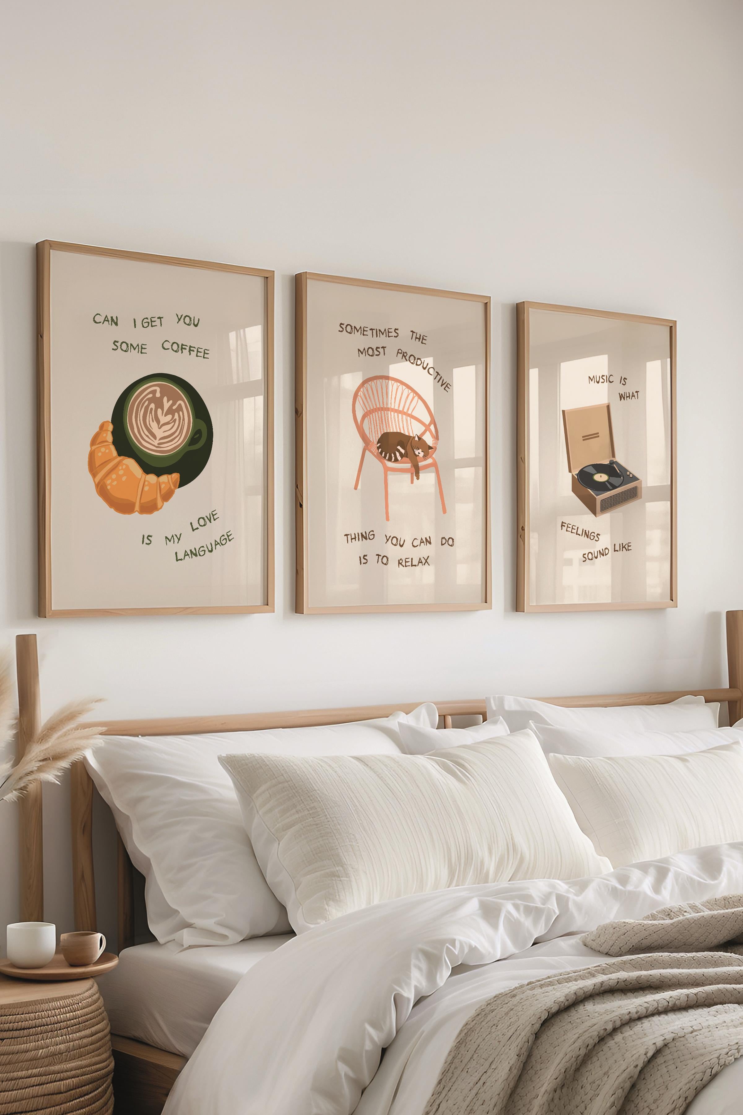 Çerçeveli Tablo Seti, 3 Adet Ahşap Çerçeve ve Minimalist Çizim Temalı Poster Seti, No:300531