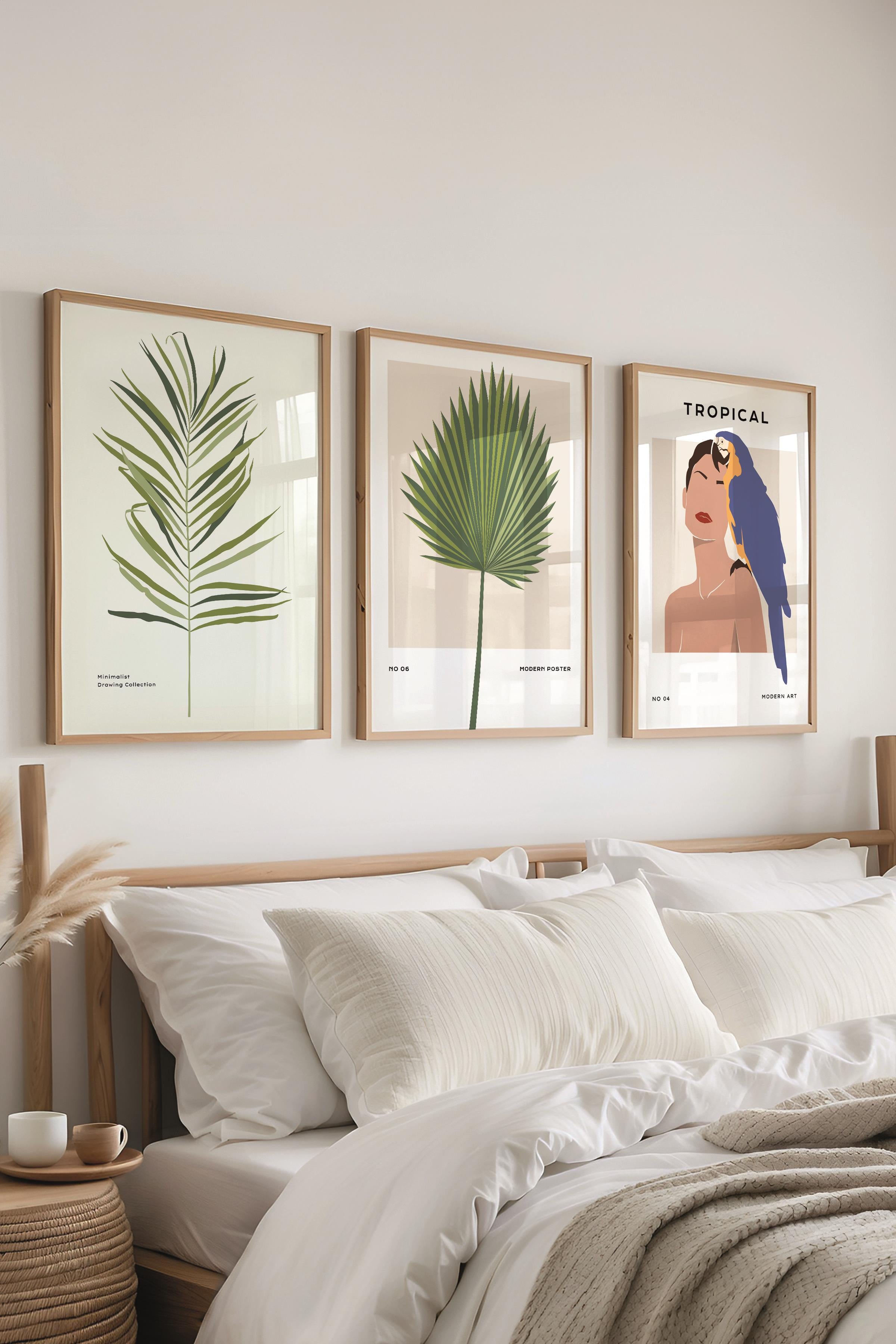 Çerçeveli Tablo Seti, 3 Adet Ahşap Çerçeve ve Minimalist Çizim Temalı Poster Seti, No:300612