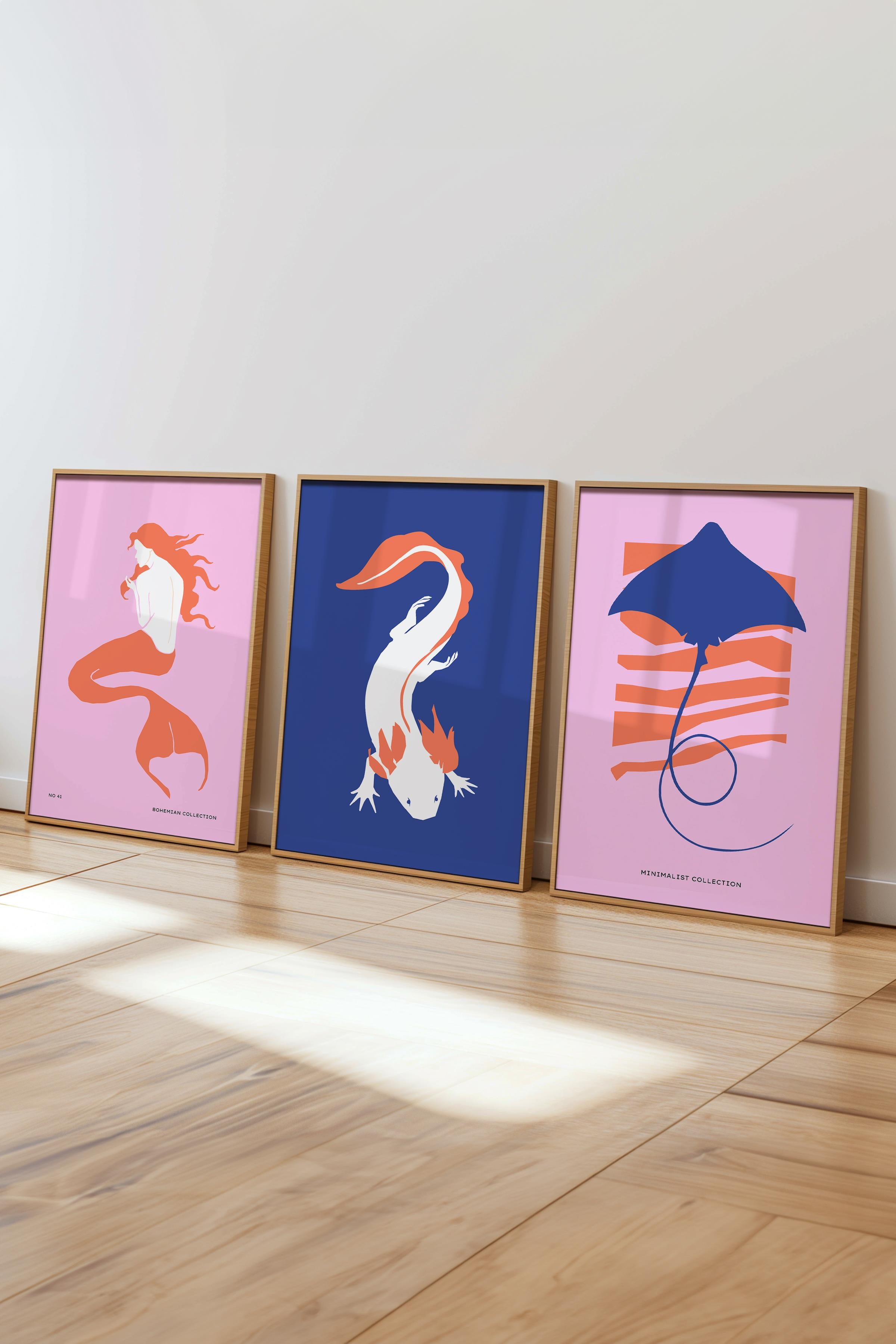 Çerçeveli Tablo Seti, 3 Adet Ahşap Çerçeve ve Minimalist Safari Temalı Poster Seti, No:300499