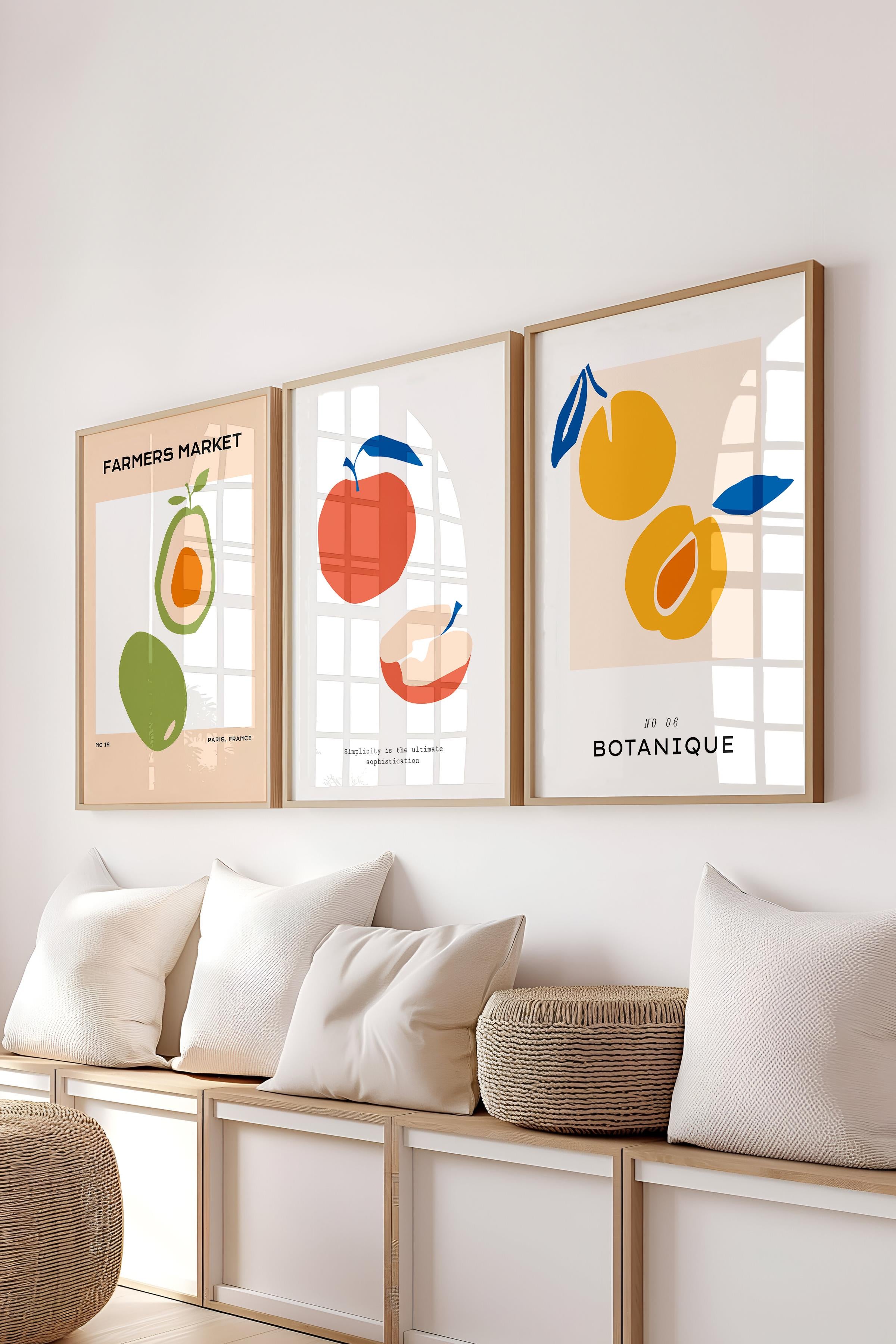 Çerçeveli Tablo Seti, 3 Adet Ahşap Çerçeve ve Minimalist Temalı Poster Seti, Duvar Tablosu No:300455