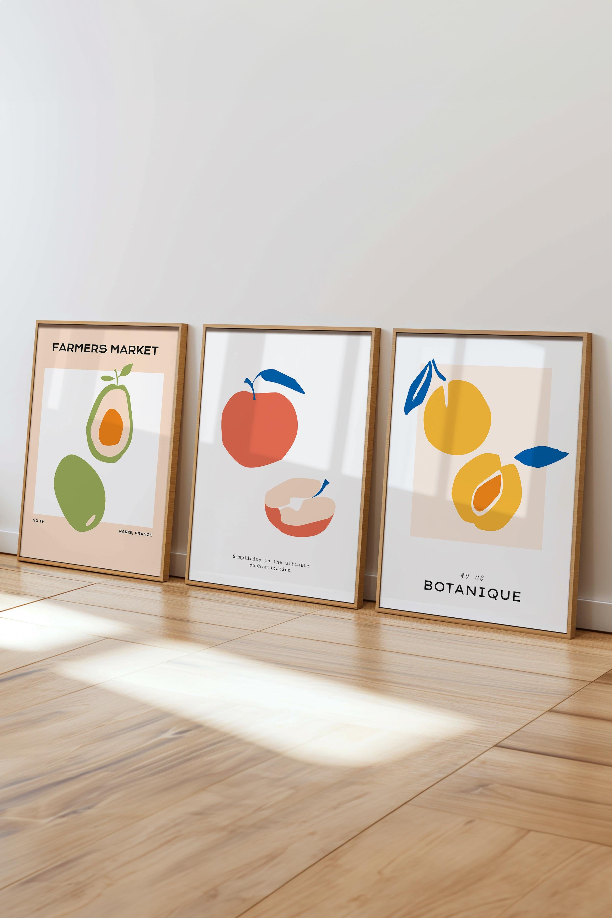 Çerçeveli Tablo Seti, 3 Adet Ahşap Çerçeve ve Minimalist Temalı Poster Seti, Duvar Tablosu No:300455
