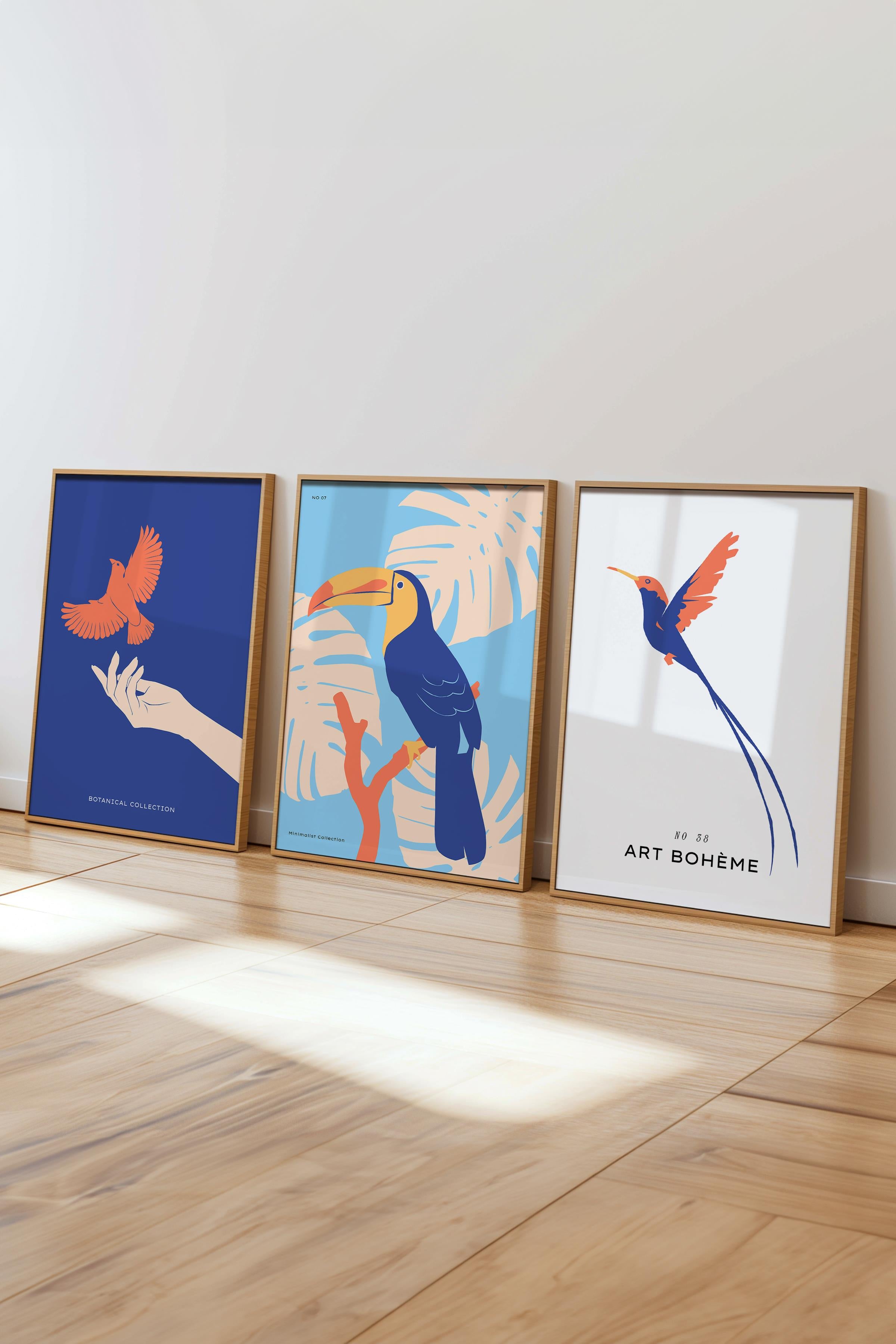 Çerçeveli Tablo Seti, 3 Adet Ahşap Çerçeve ve Minimalist Temalı Poster Seti, No:300491