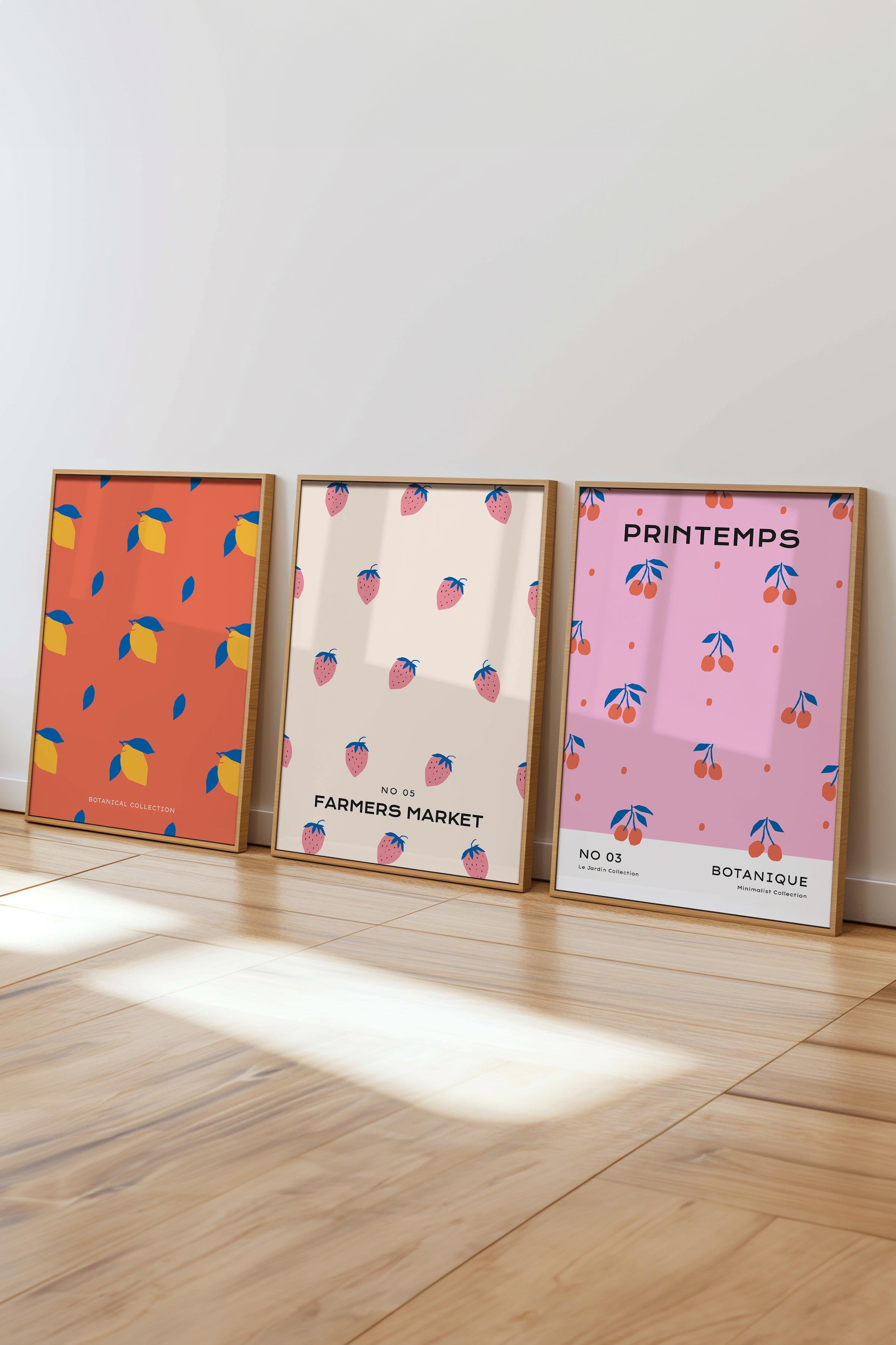 Çerçeveli Tablo Seti, 3 Adet Ahşap Çerçeve ve Pastel Temalı Poster Seti, Duvar Tablosu No:300452