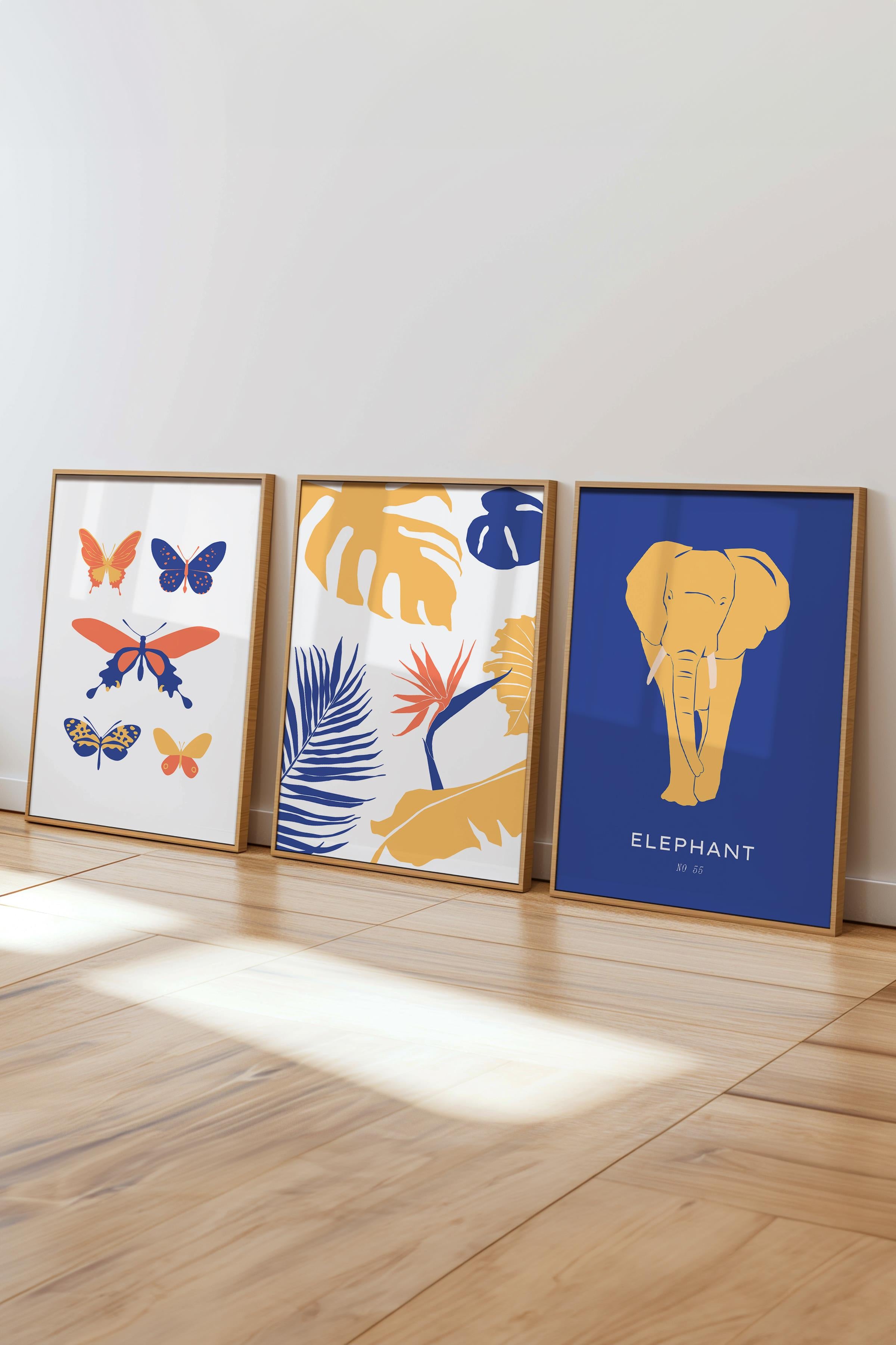 Çerçeveli Tablo Seti, 3 Adet Ahşap Çerçeve ve Renkli Minimalist Temalı Poster Seti, No:300493