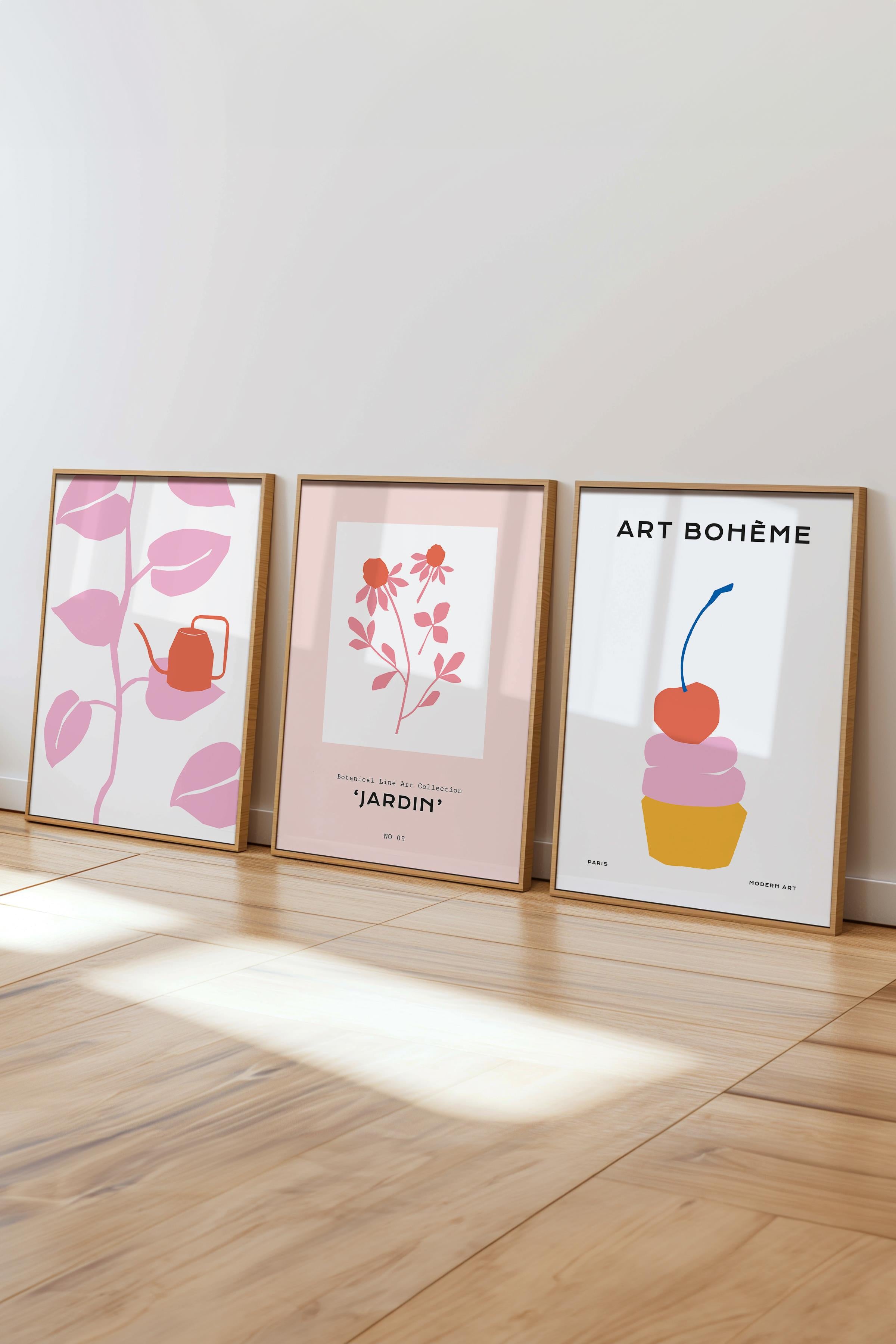 Çerçeveli Tablo Seti, 3 Adet Ahşap Çerçeve ve Soft Minimalist Temalı Poster Seti, No:300456