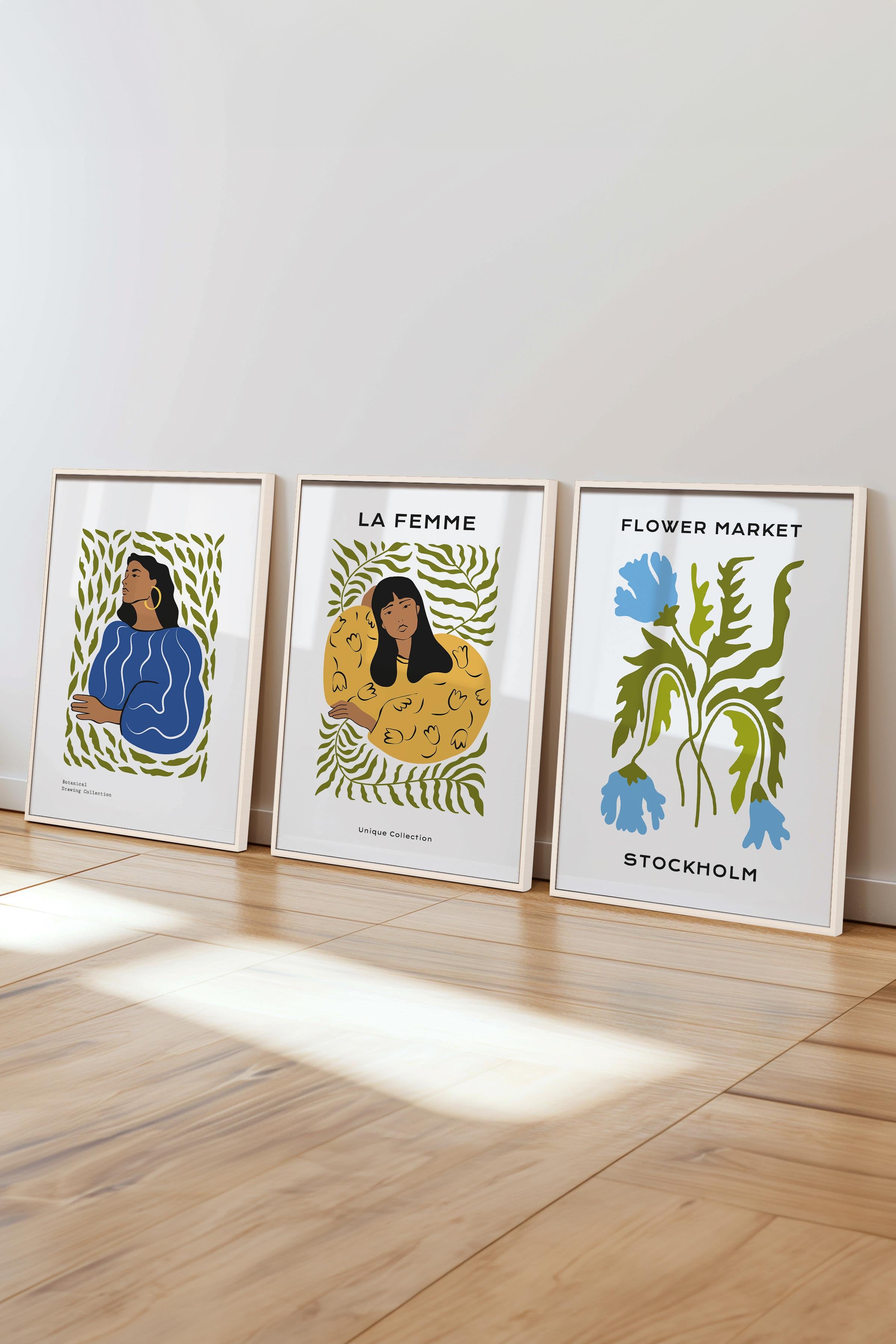 Çerçeveli Tablo Seti, 3 Adet Beyaz Çerçeve ve Minimalist Boho Temalı Poster Seti, No:300508