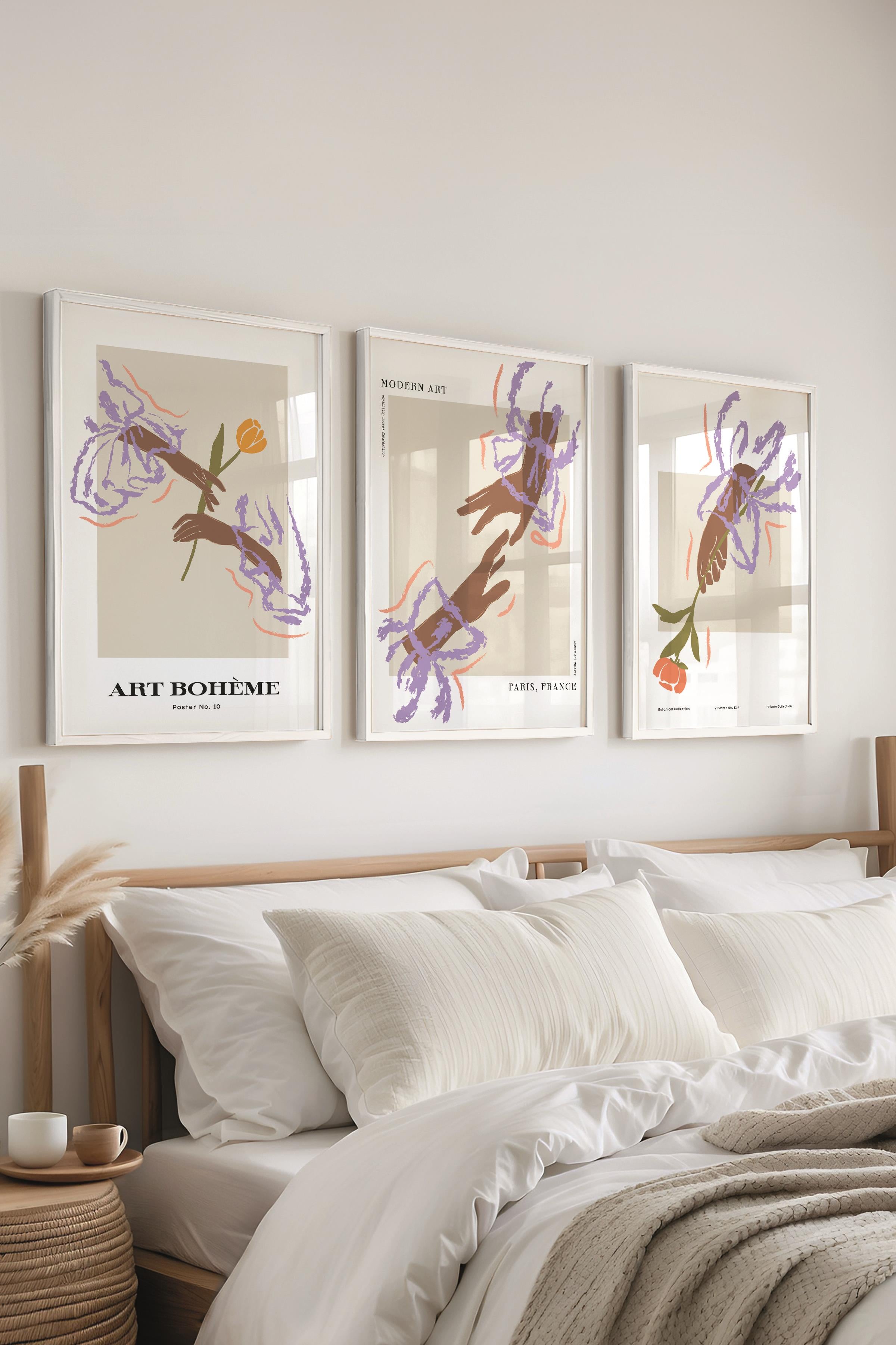 Çerçeveli Tablo Seti, 3 Adet Beyaz Çerçeve ve Minimalist Çizim Temalı Poster Seti, No:300587