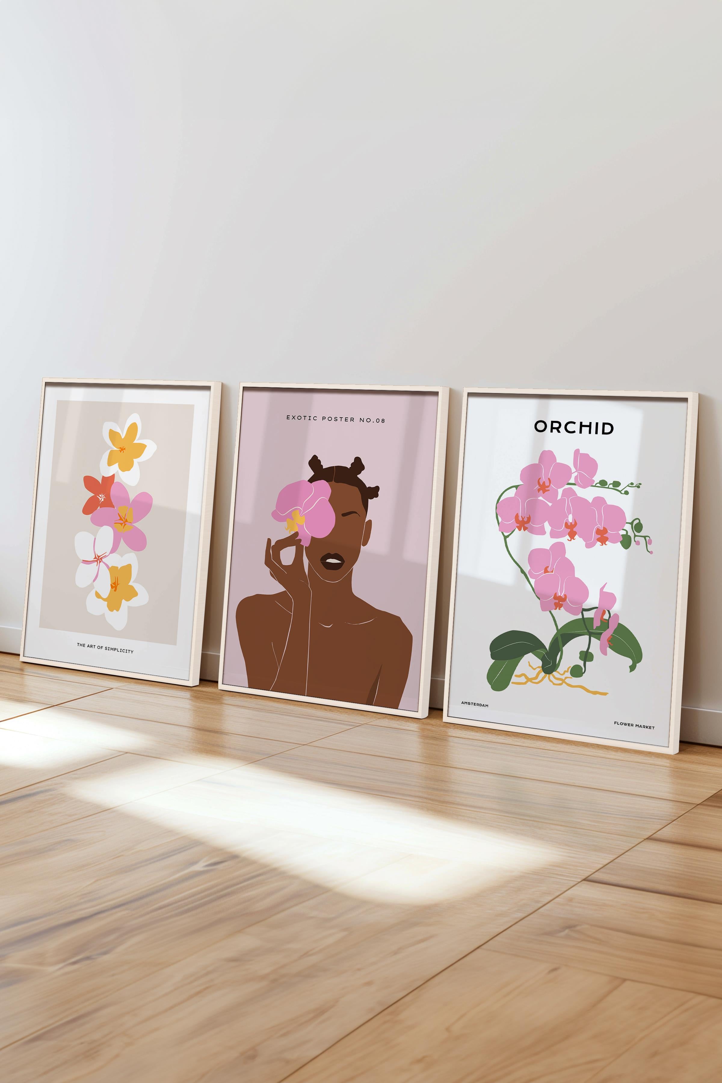 Çerçeveli Tablo Seti, 3 Adet Beyaz Çerçeve ve Minimalist Çizim Temalı Poster Seti, No:300613
